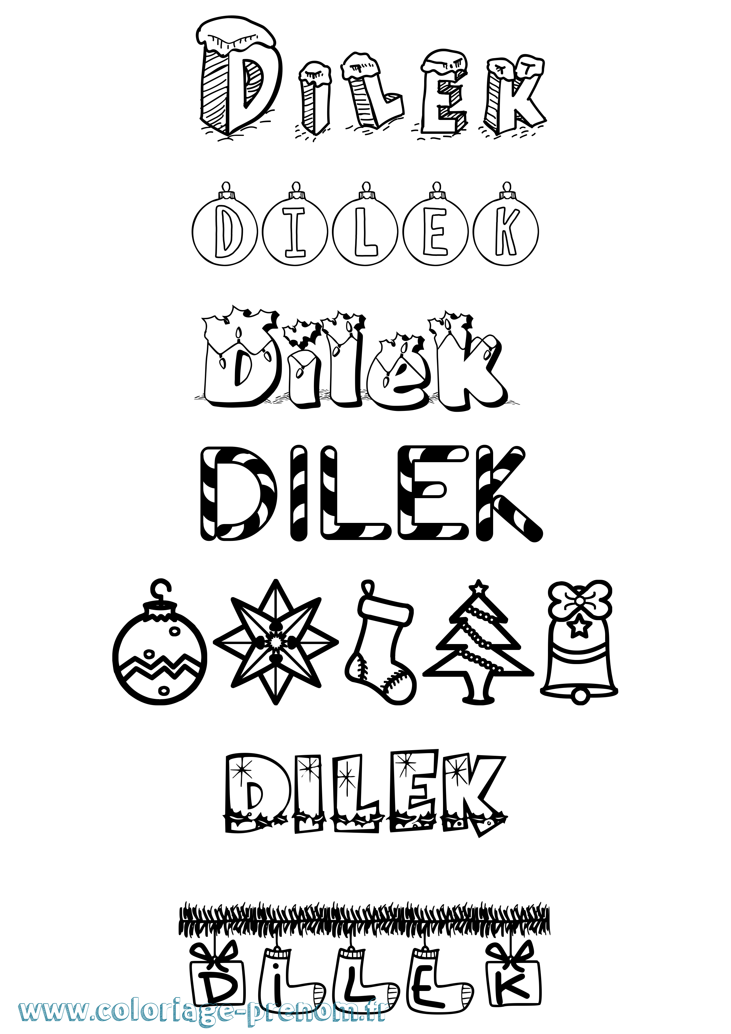 Coloriage Dilek Noël Coloriage prénom Dilek Noël