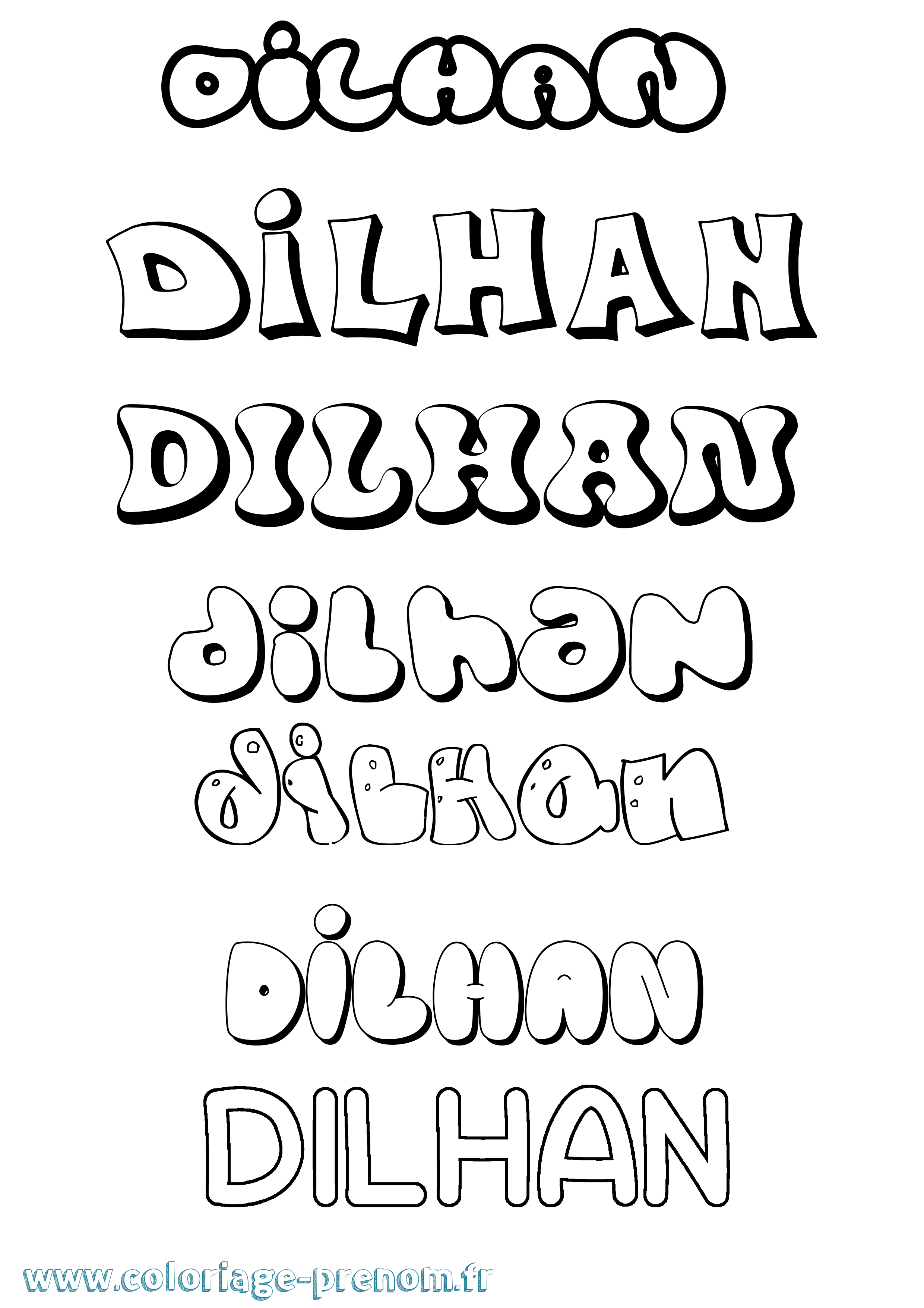 Coloriage Dilhan Bubble Coloriage prénom Dilhan Bubble