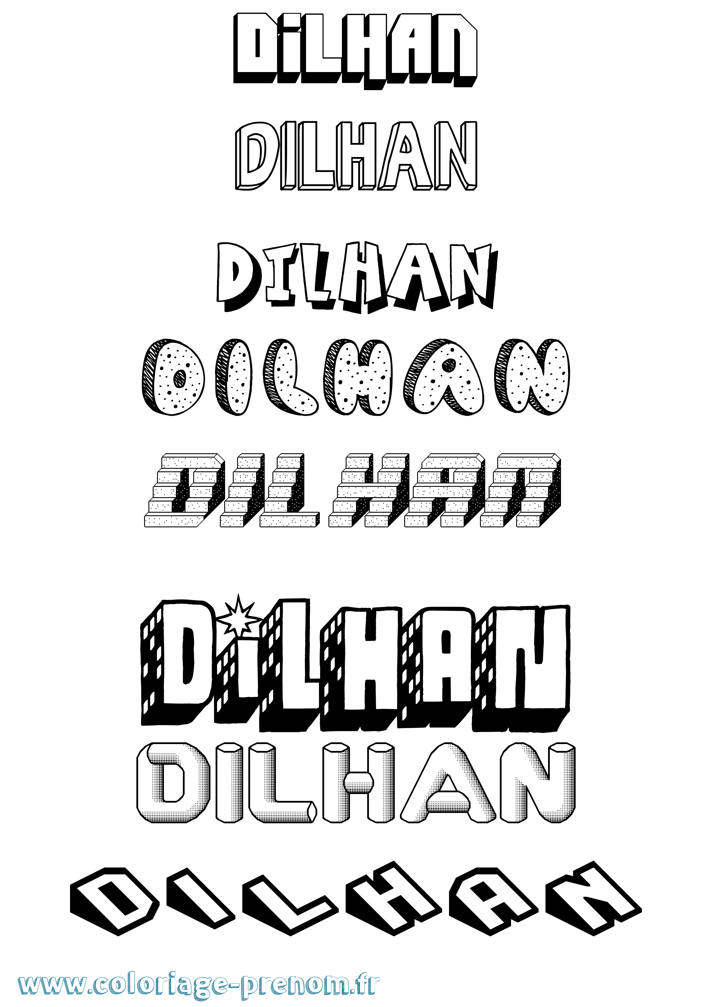 Coloriage Dilhan Effet 3D Coloriage prénom Dilhan Effet 3D