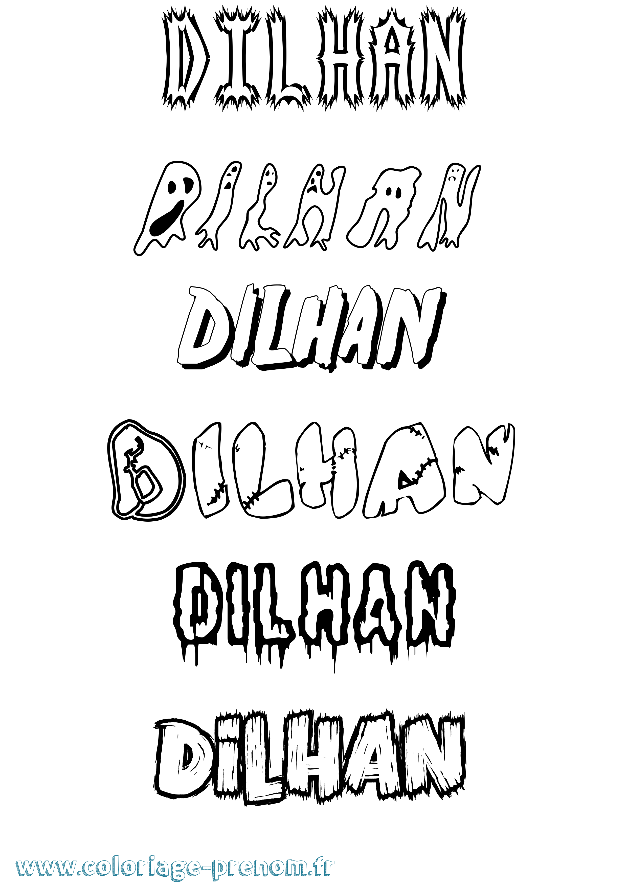 Coloriage Dilhan Frisson Coloriage prénom Dilhan Frisson