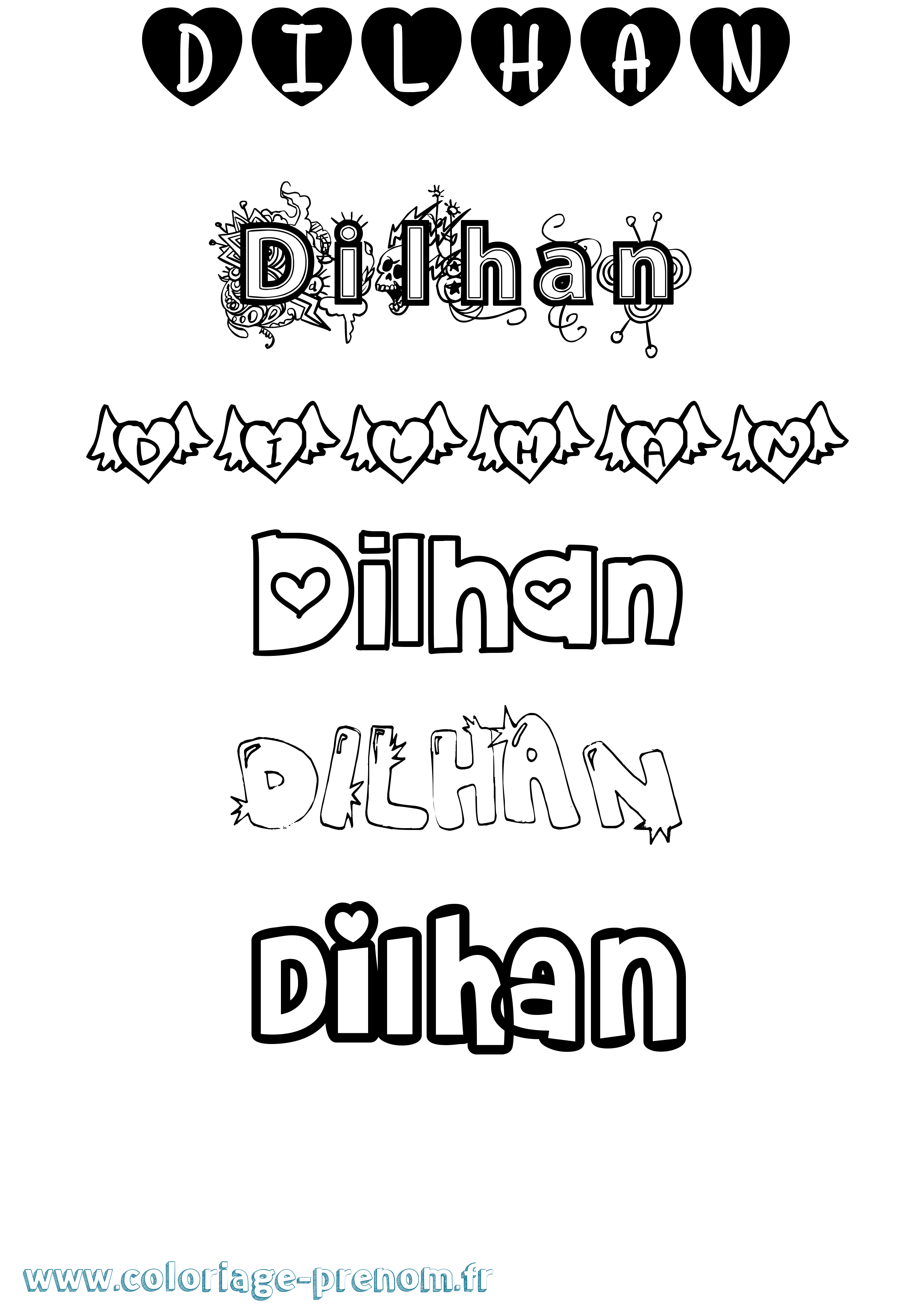 Coloriage Dilhan Girly Coloriage prénom Dilhan Girly