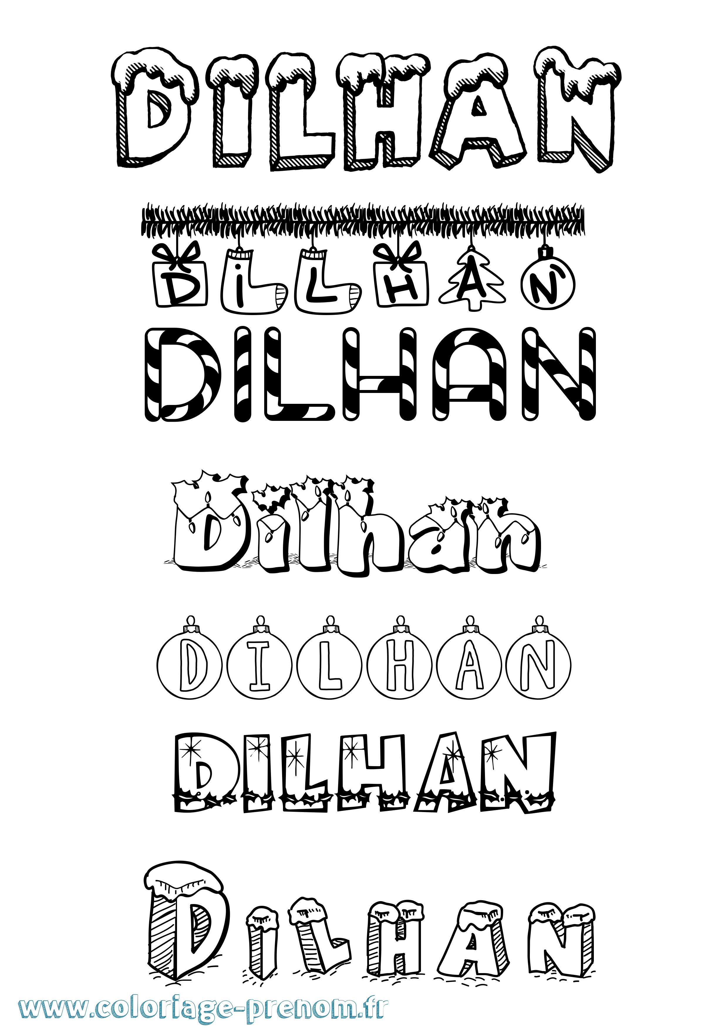 Coloriage Dilhan Noël Coloriage prénom Dilhan Noël