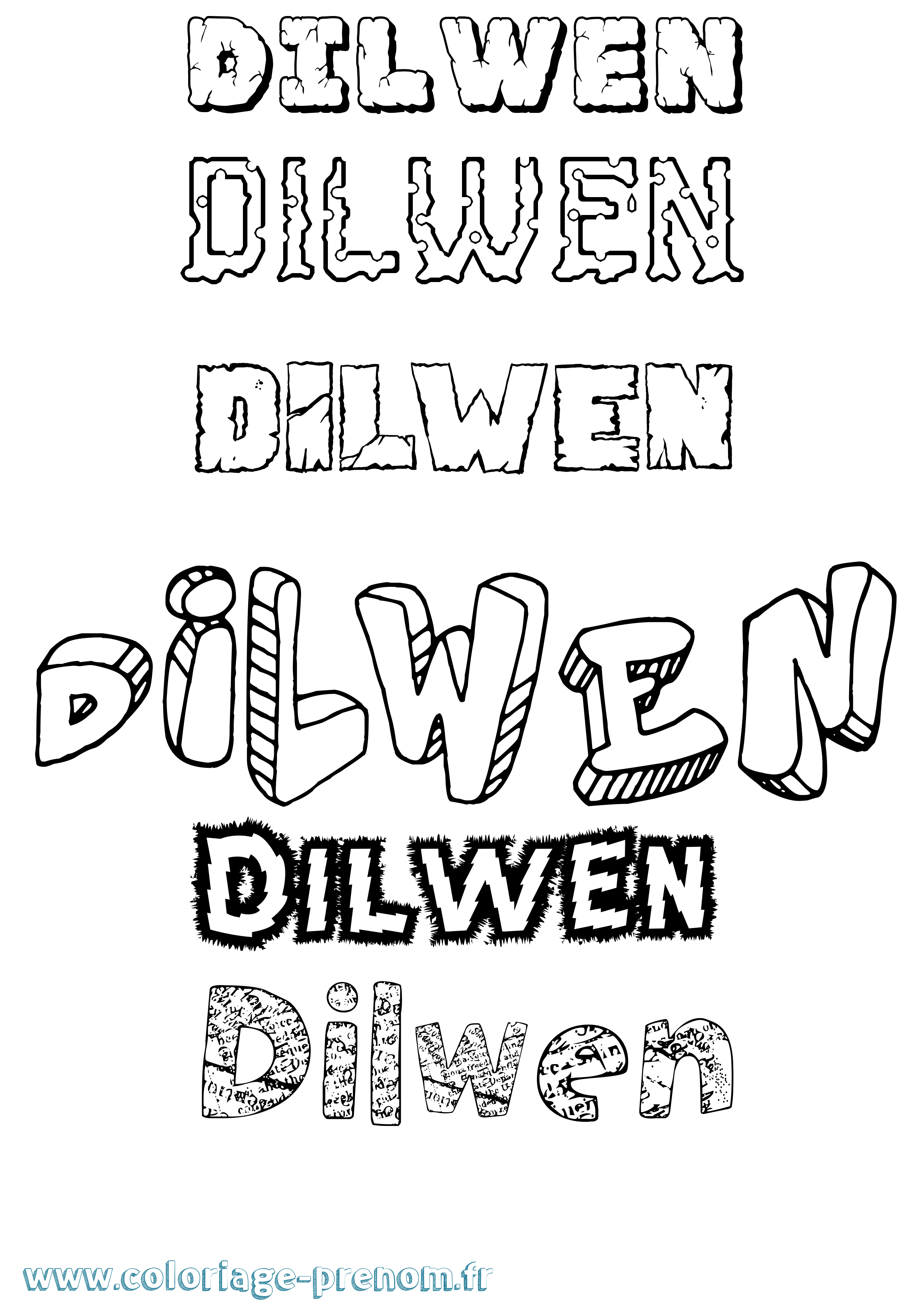 Coloriage Dilwen Destructuré Coloriage prénom Dilwen Destructuré