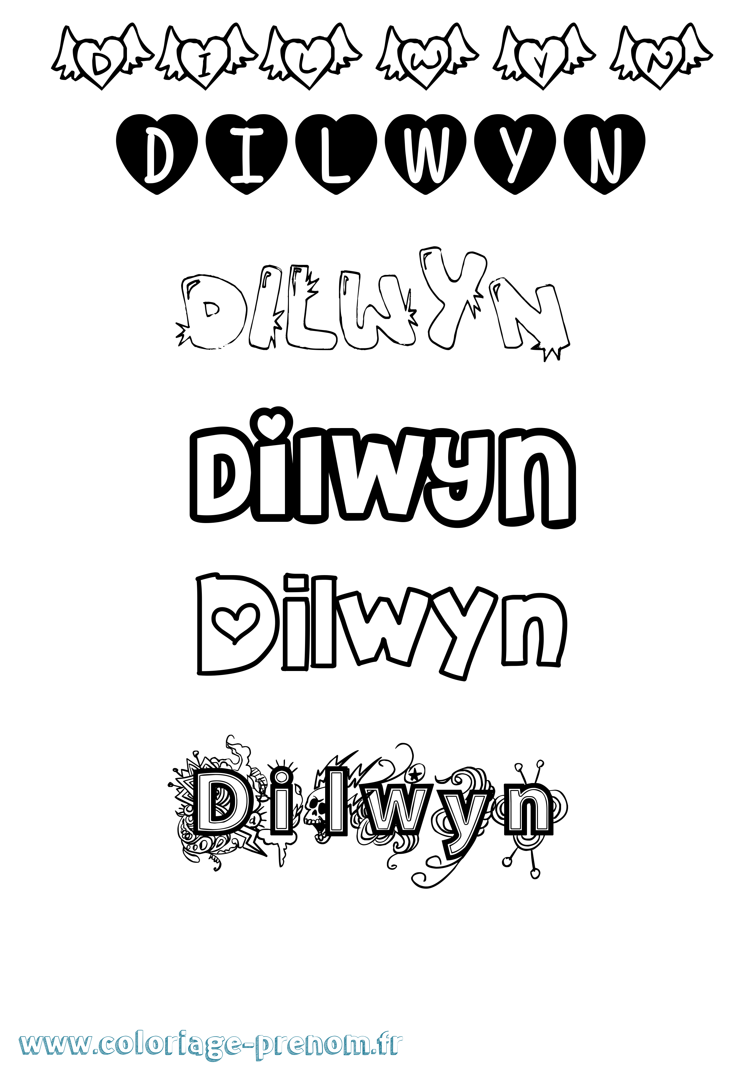 Coloriage Dilwyn Girly Coloriage prénom Dilwyn Girly
