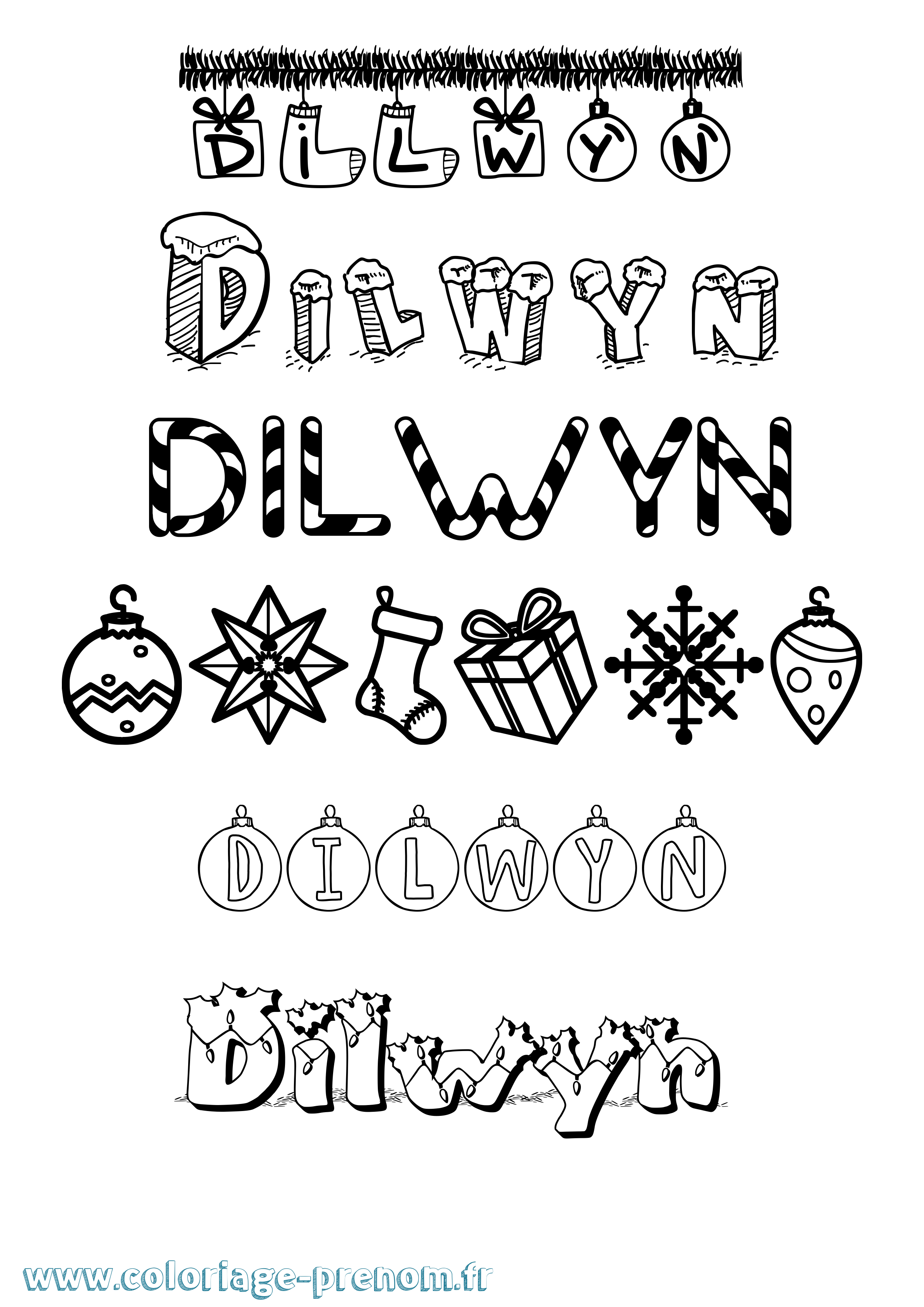 Coloriage Dilwyn Noël Coloriage prénom Dilwyn Noël