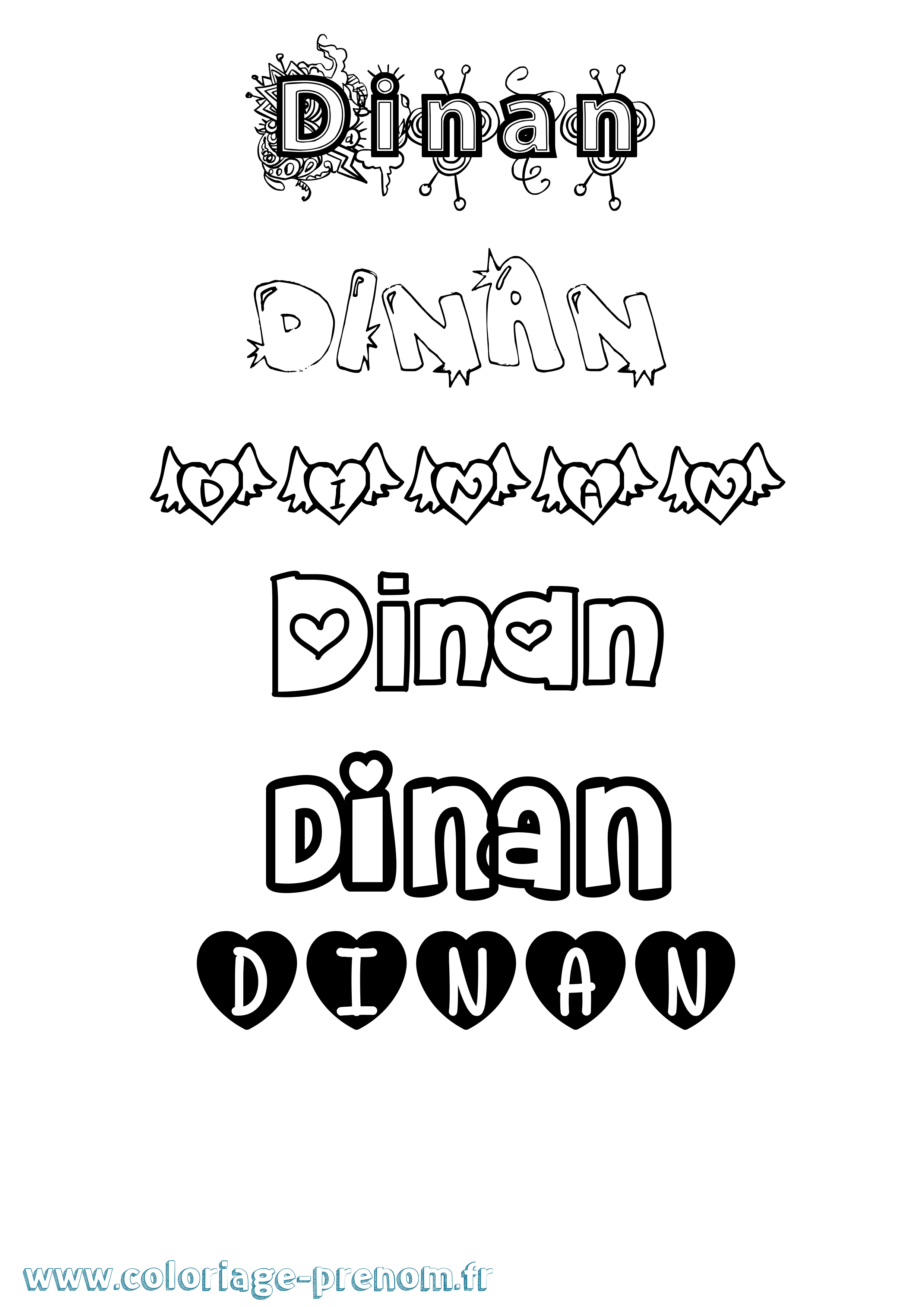 Coloriage Dinan Girly Coloriage prénom Dinan Girly