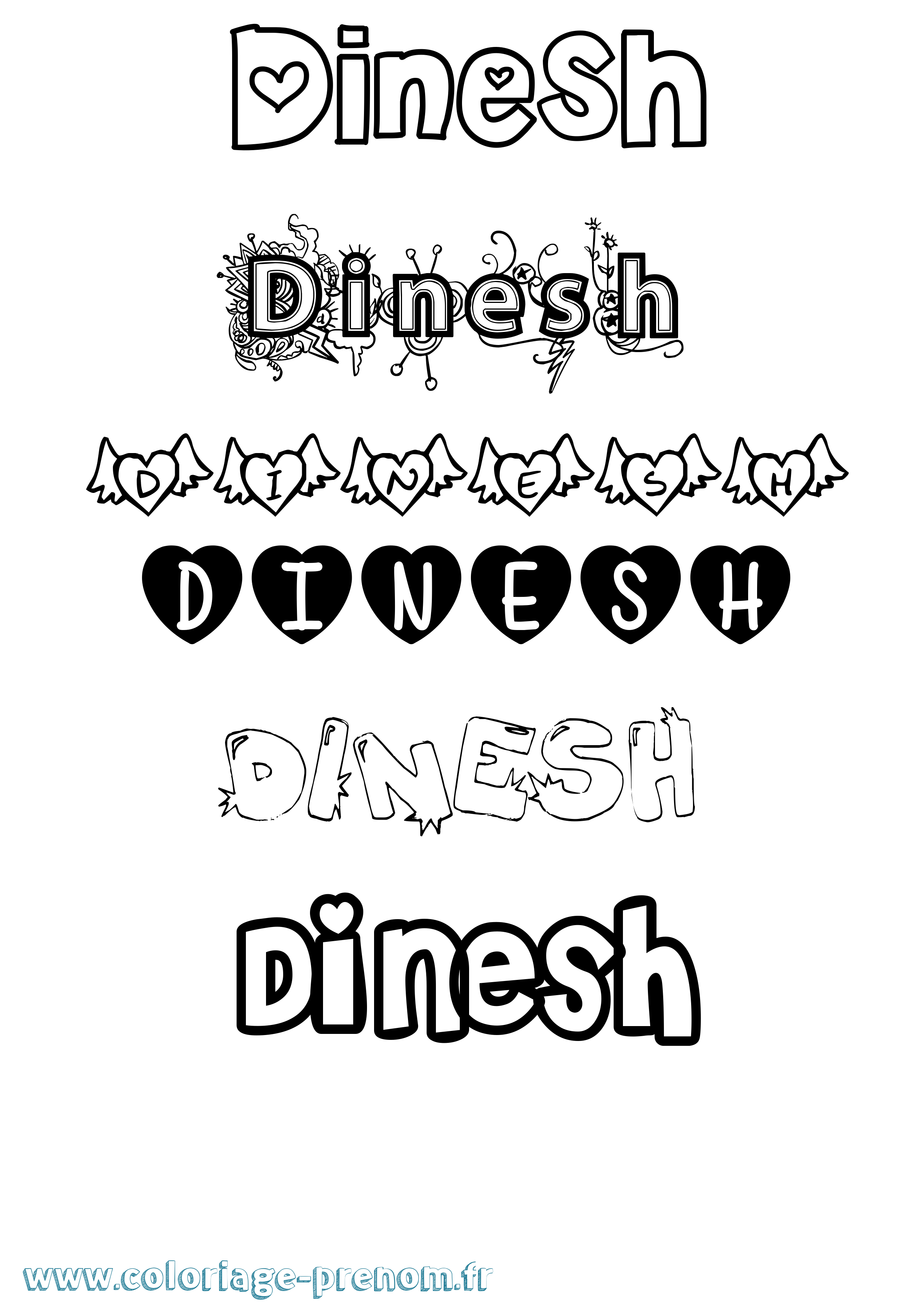Coloriage Dinesh Girly Coloriage prénom Dinesh Girly