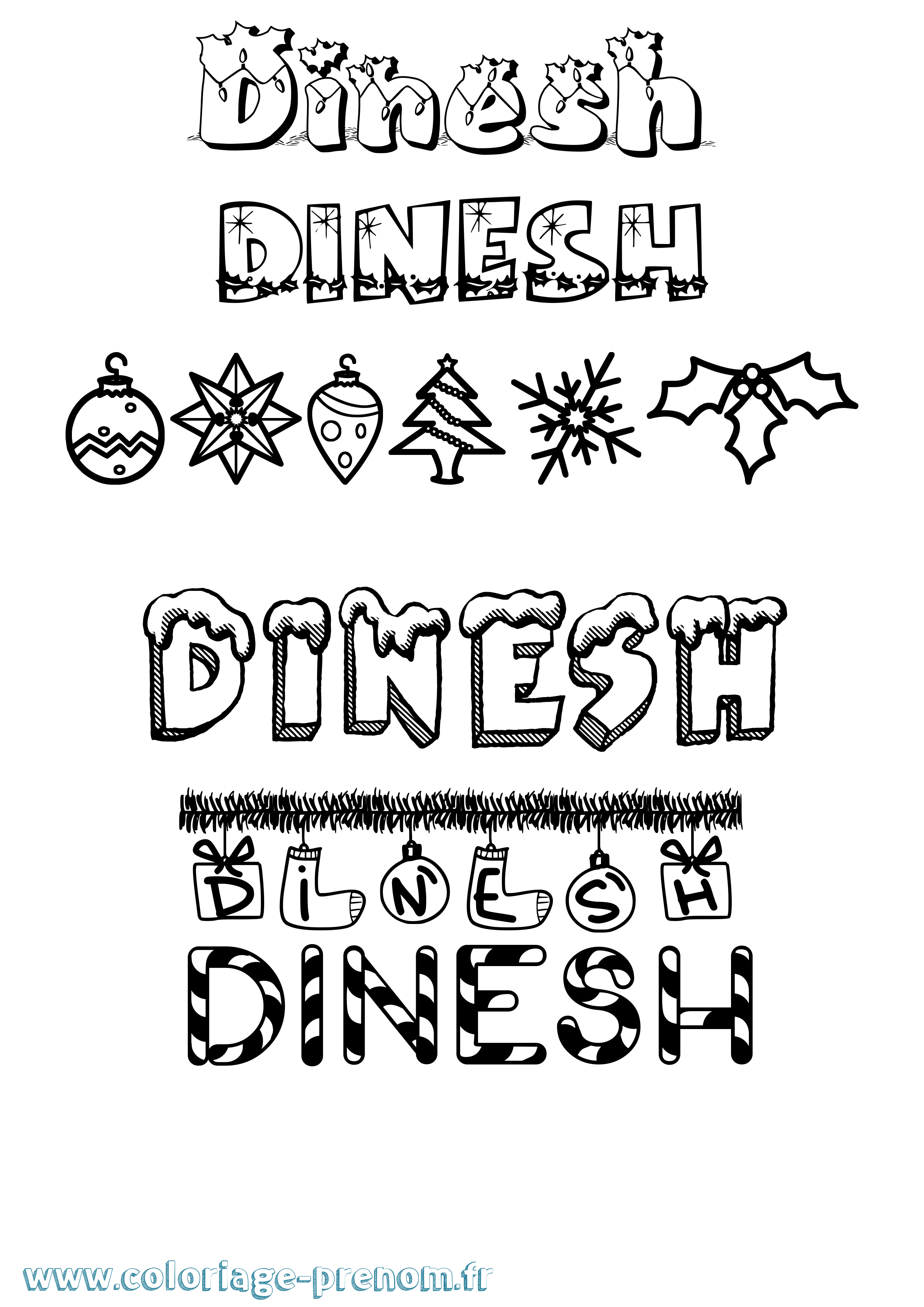 Coloriage Dinesh Noël Coloriage prénom Dinesh Noël