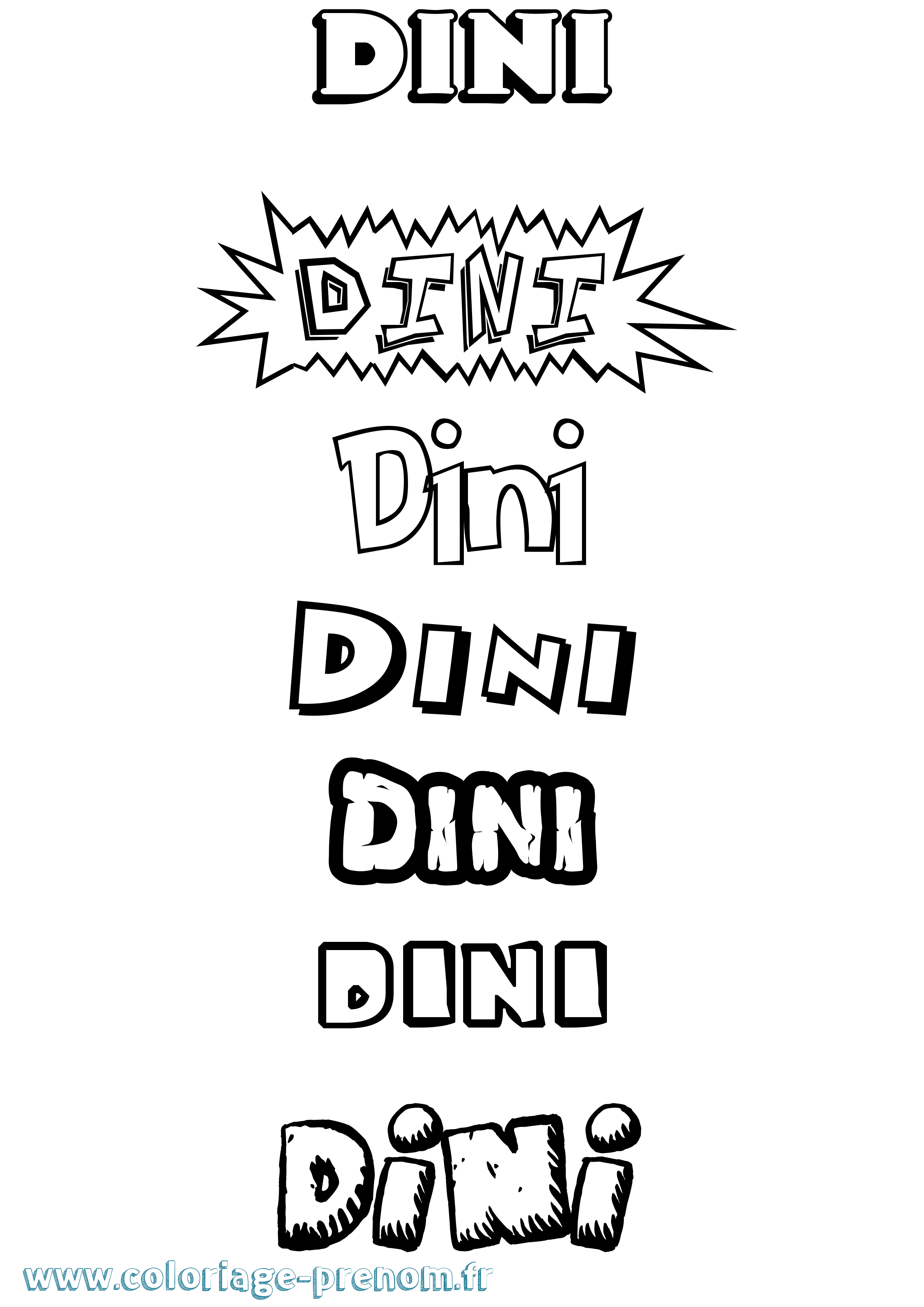 Coloriage Dini Dessin Animé Coloriage prénom Dini Dessin Animé
