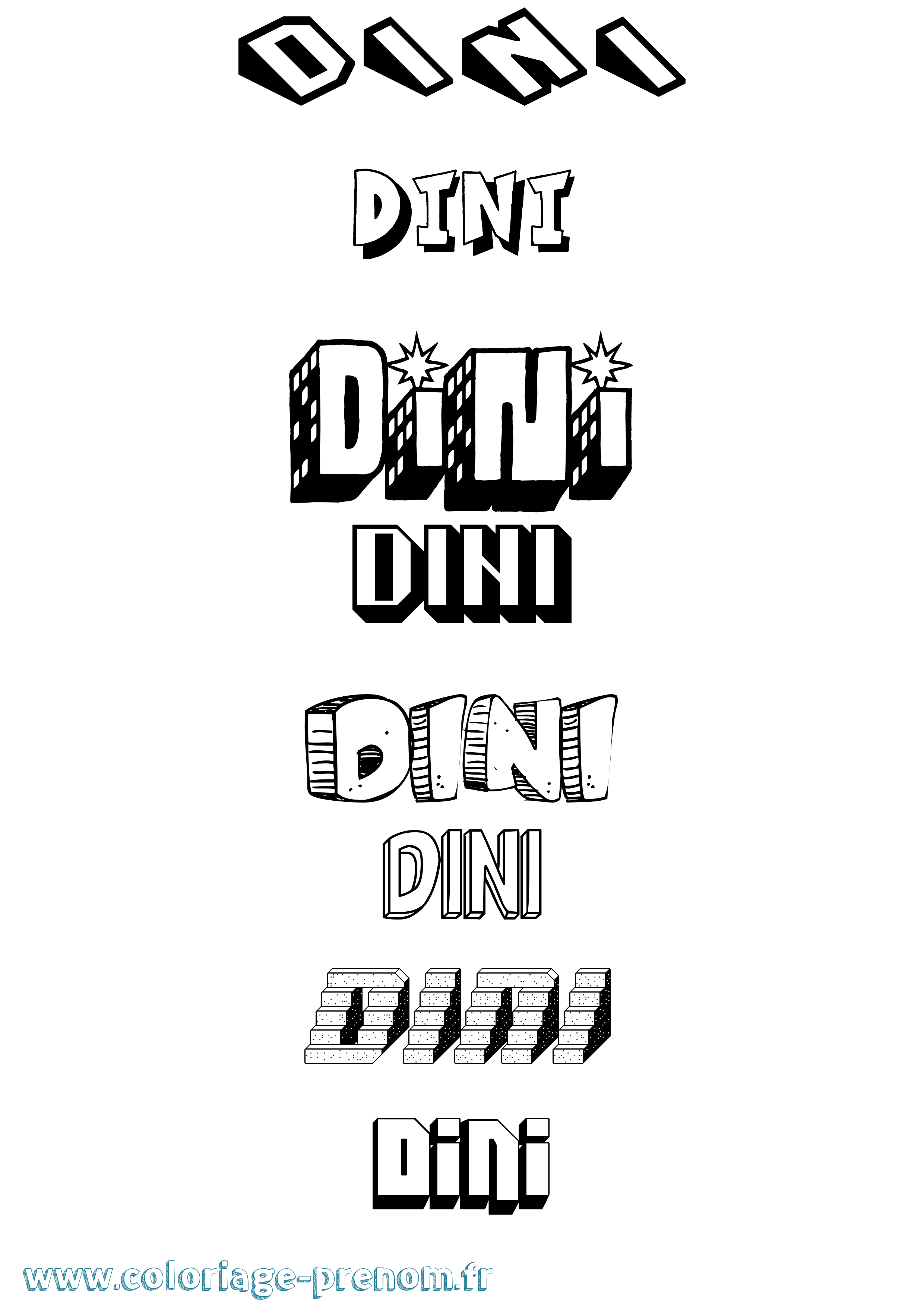 Coloriage Dini Effet 3D Coloriage prénom Dini Effet 3D