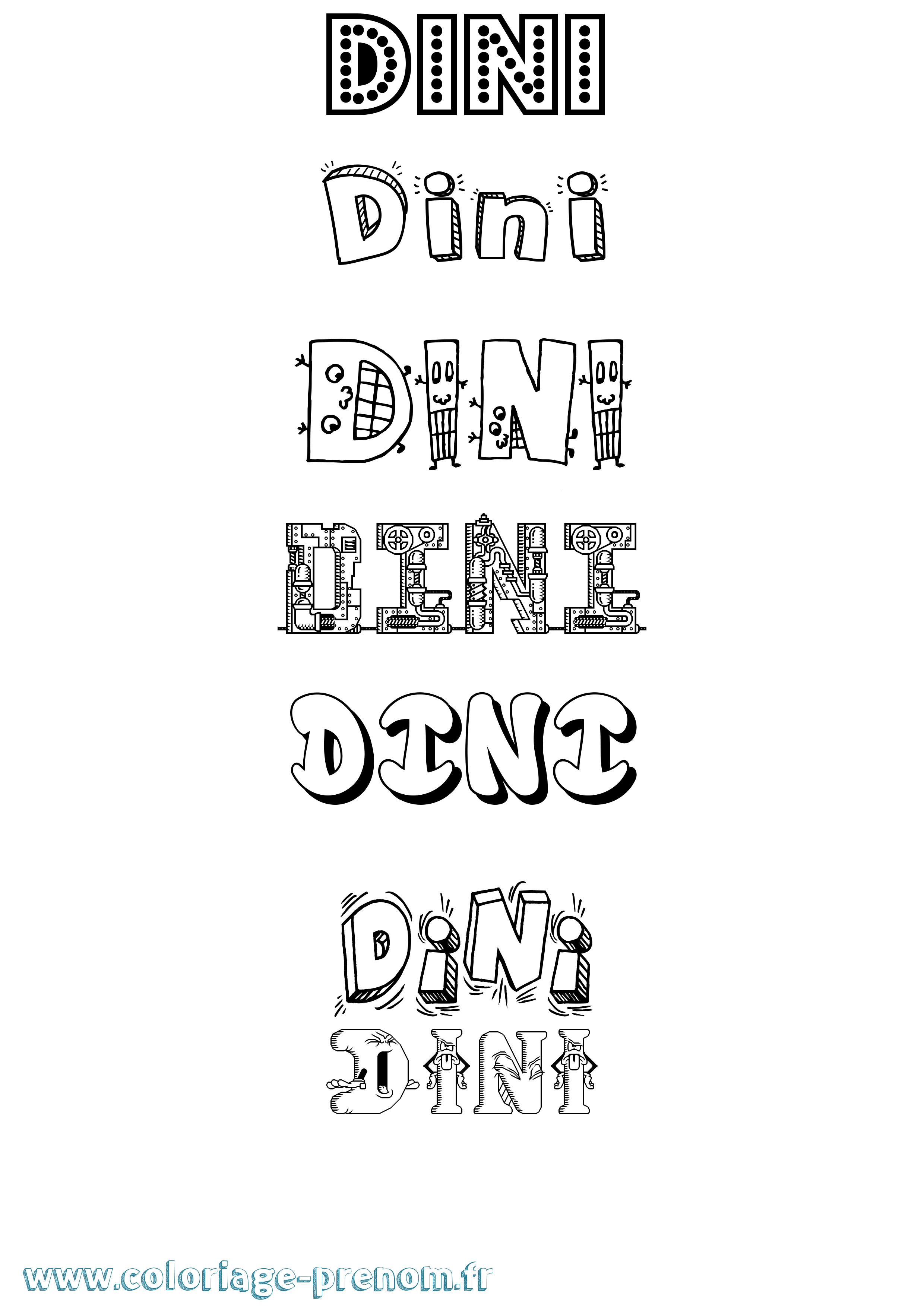 Coloriage Dini Fun Coloriage prénom Dini Fun