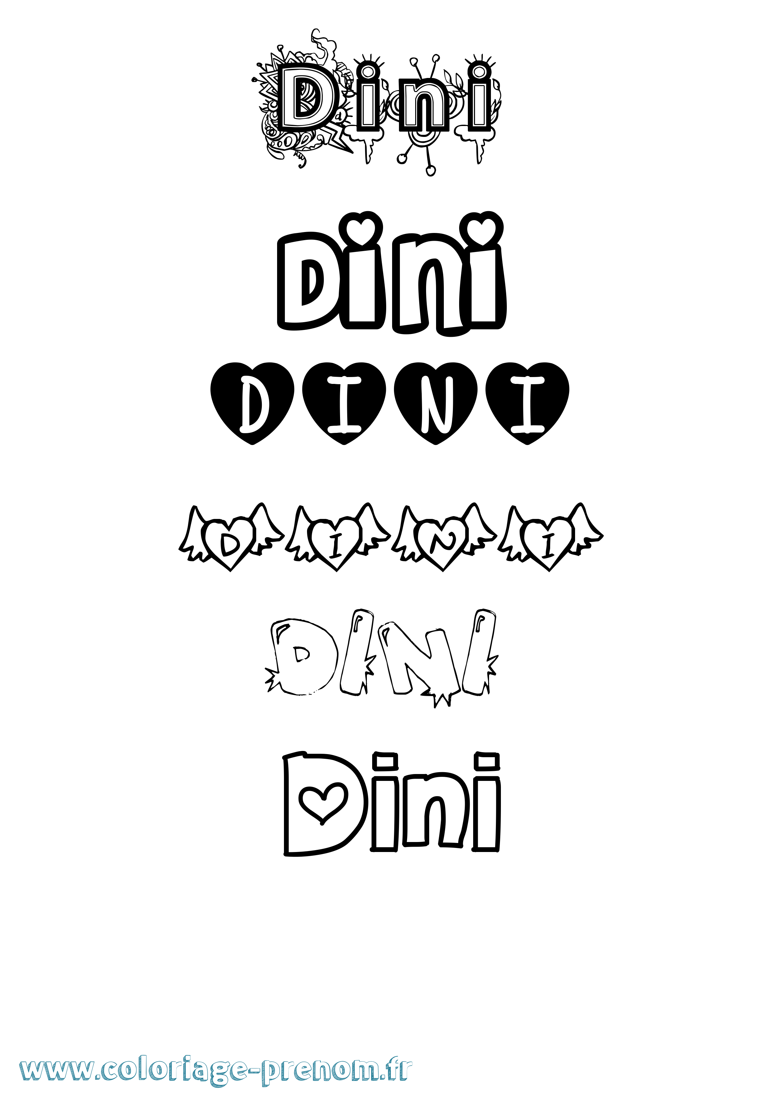 Coloriage Dini Girly Coloriage prénom Dini Girly