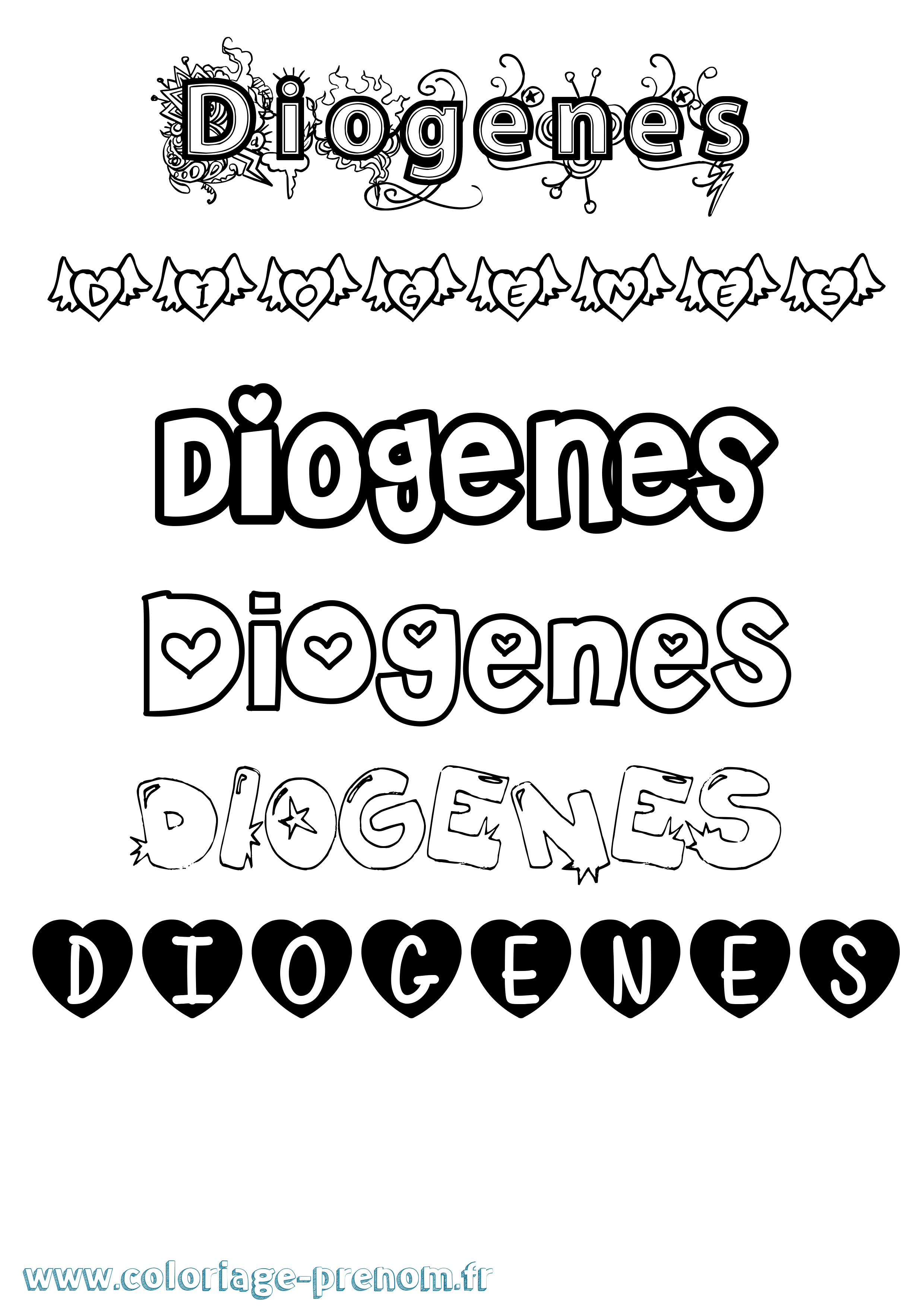 Coloriage Diogenes Girly Coloriage prénom Diogenes Girly
