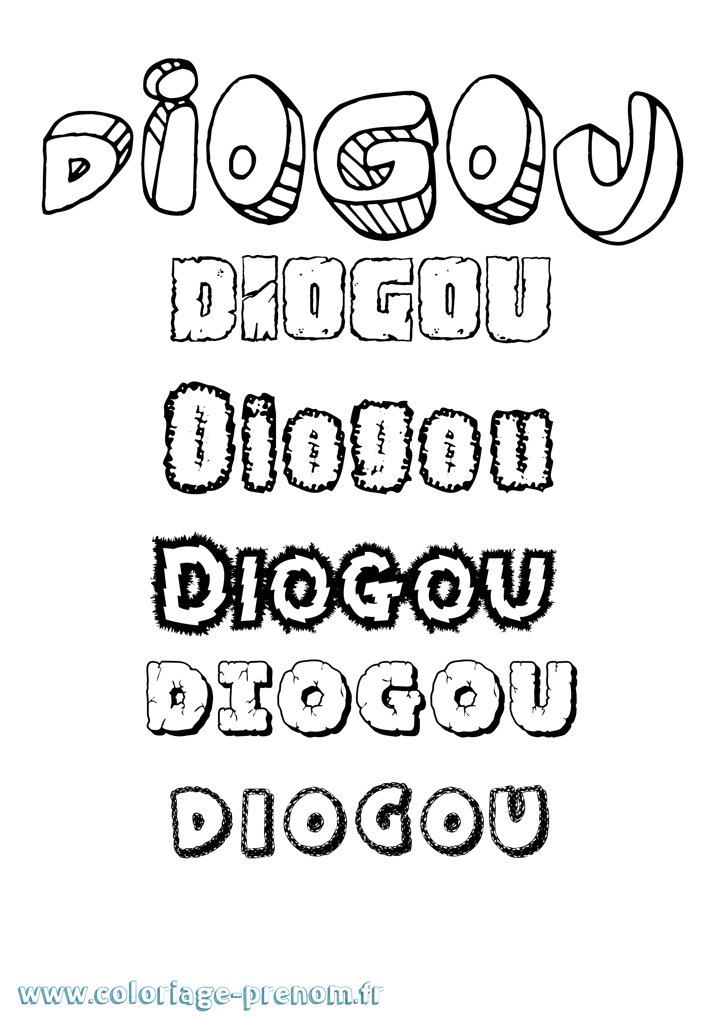 Coloriage Diogou Destructuré Coloriage prénom Diogou Destructuré