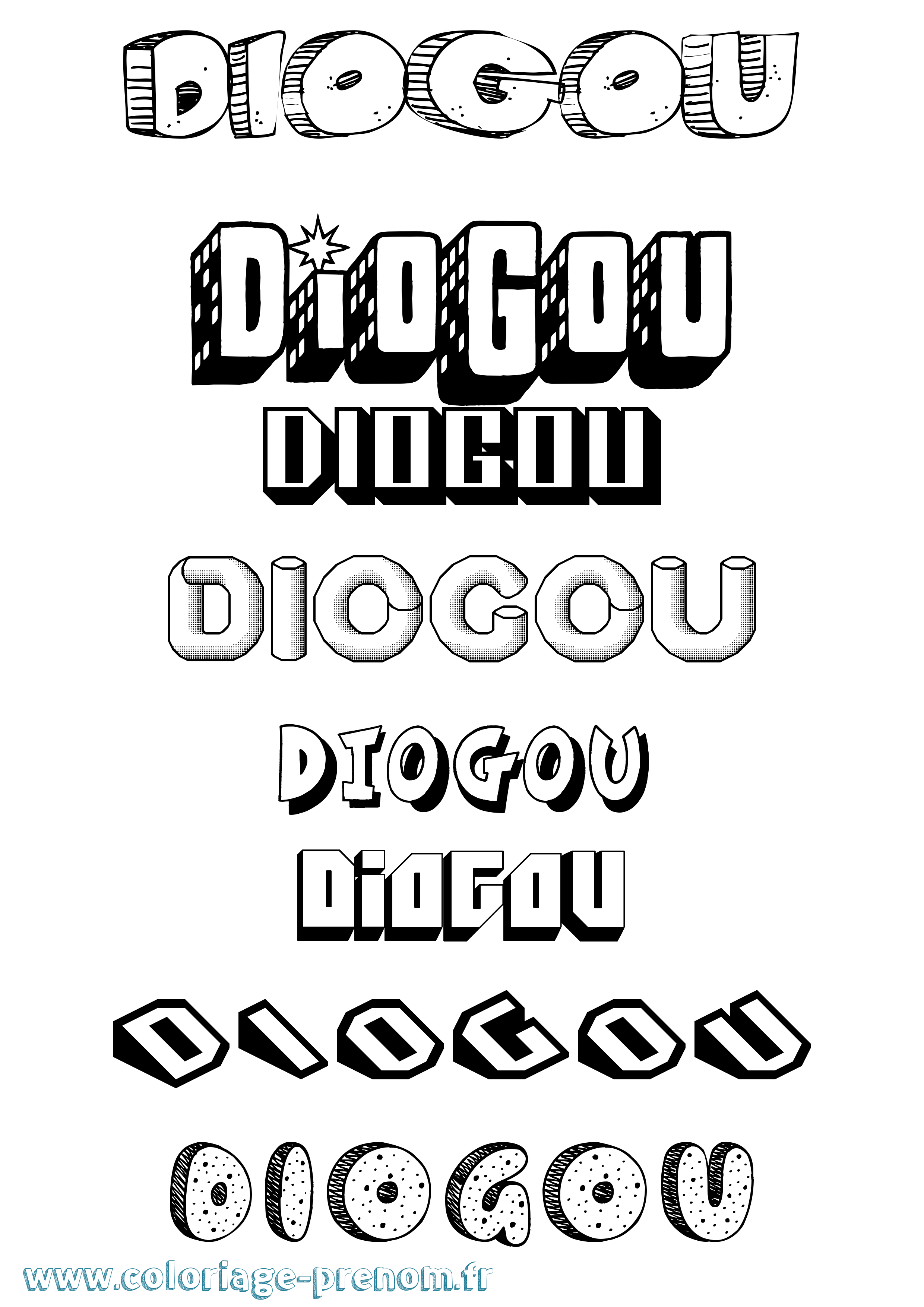 Coloriage Diogou Effet 3D Coloriage prénom Diogou Effet 3D