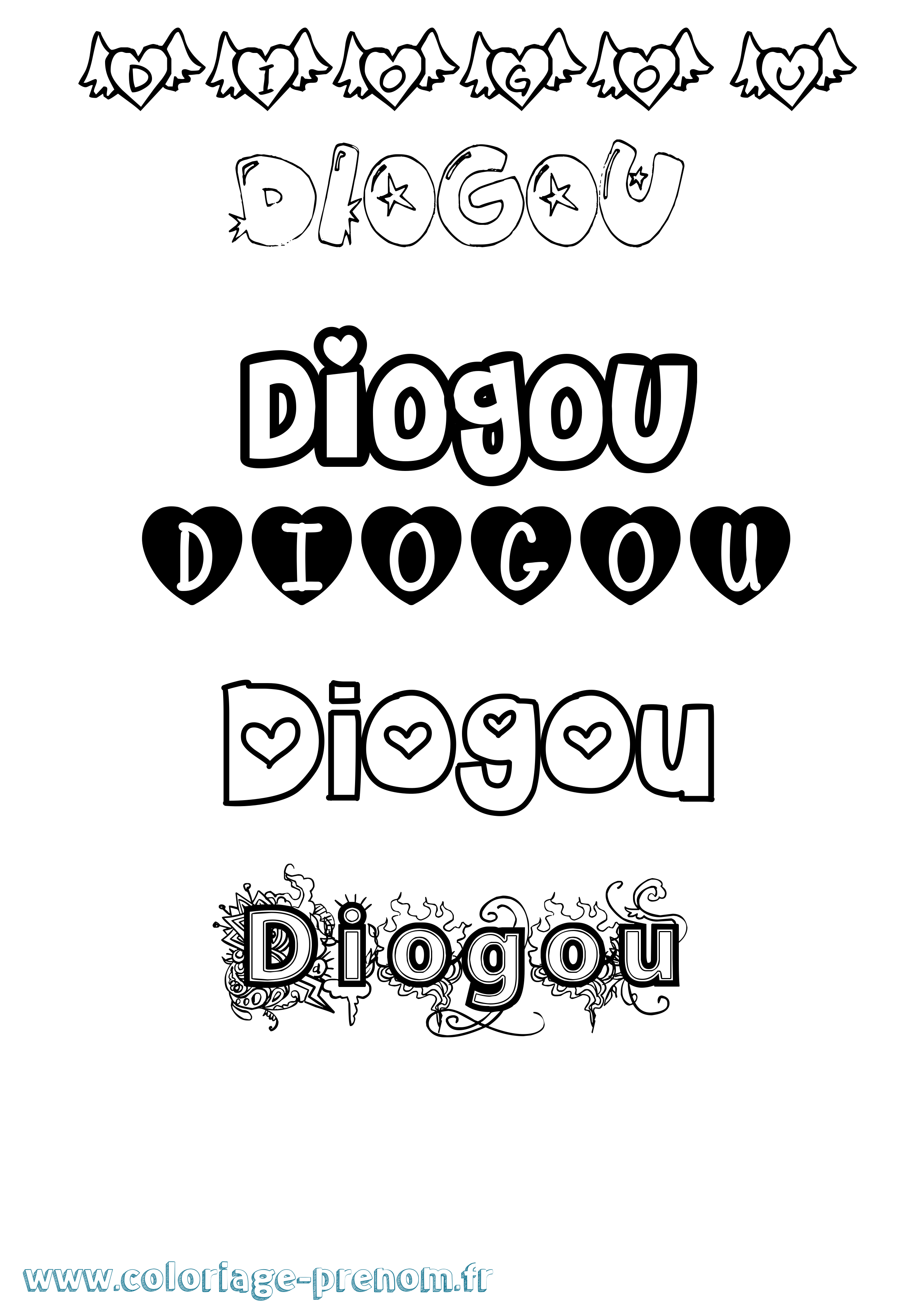 Coloriage Diogou Girly Coloriage prénom Diogou Girly