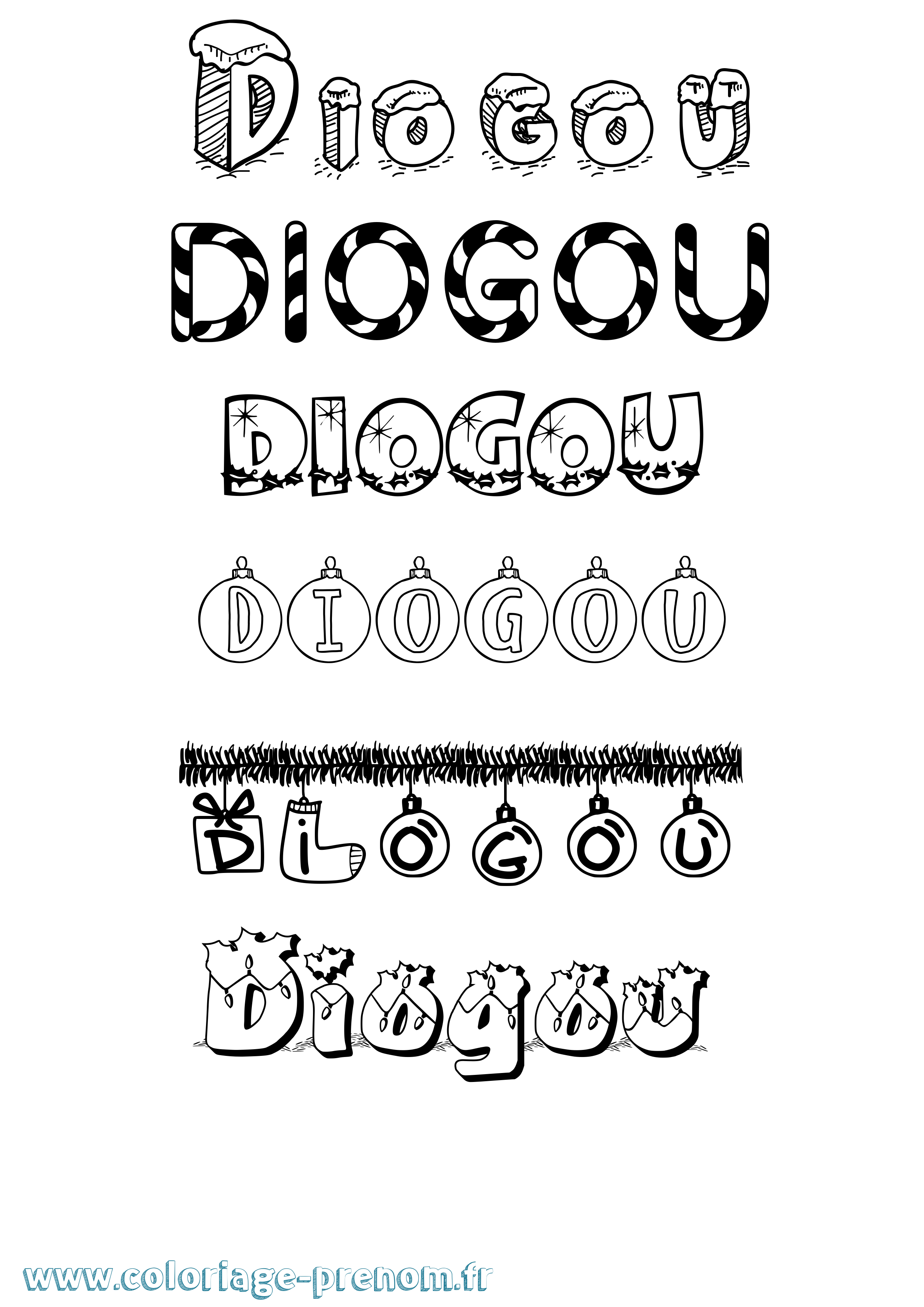 Coloriage Diogou Noël Coloriage prénom Diogou Noël