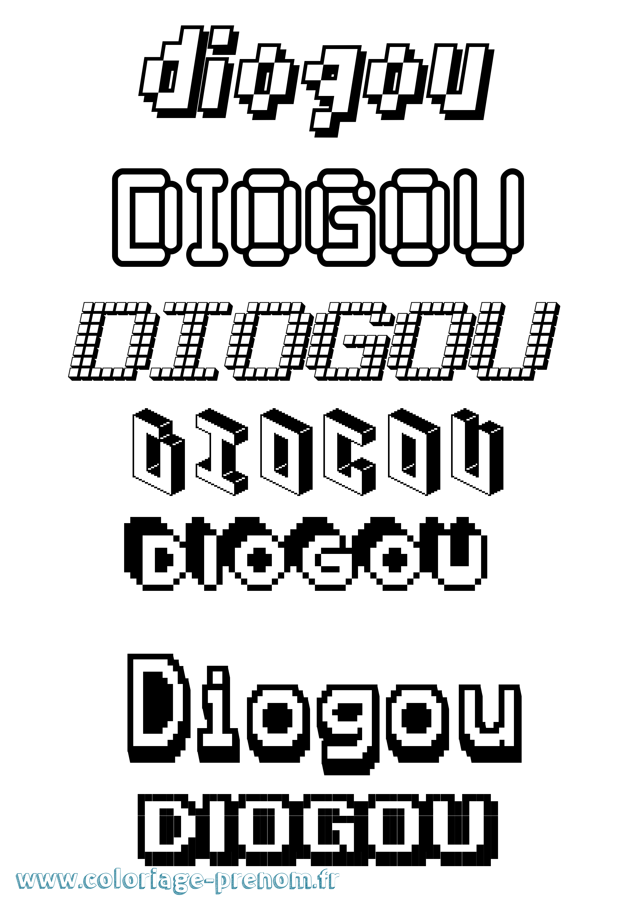 Coloriage Diogou Pixel Coloriage prénom Diogou Pixel
