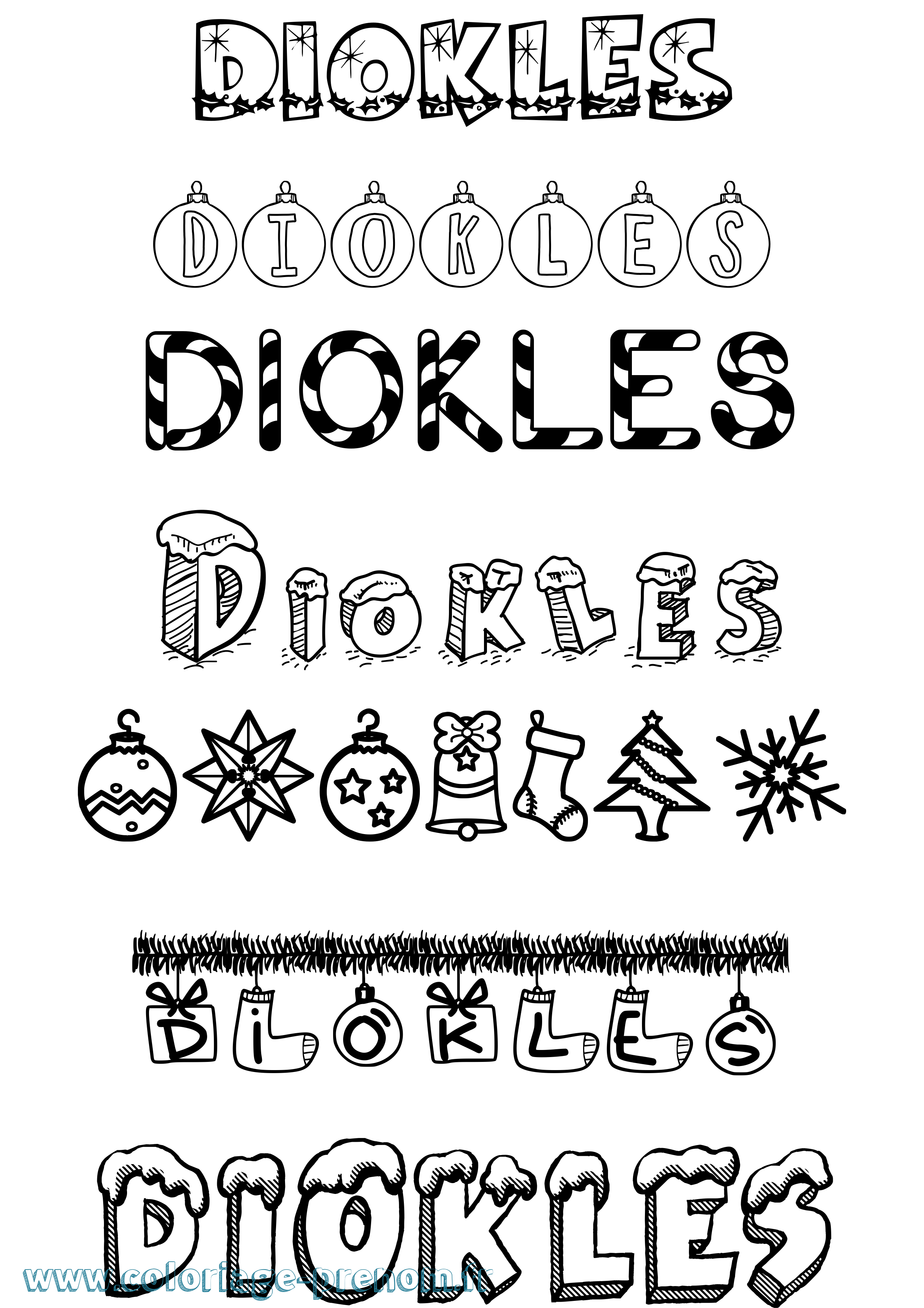 Coloriage Diokles Noël Coloriage prénom Diokles Noël