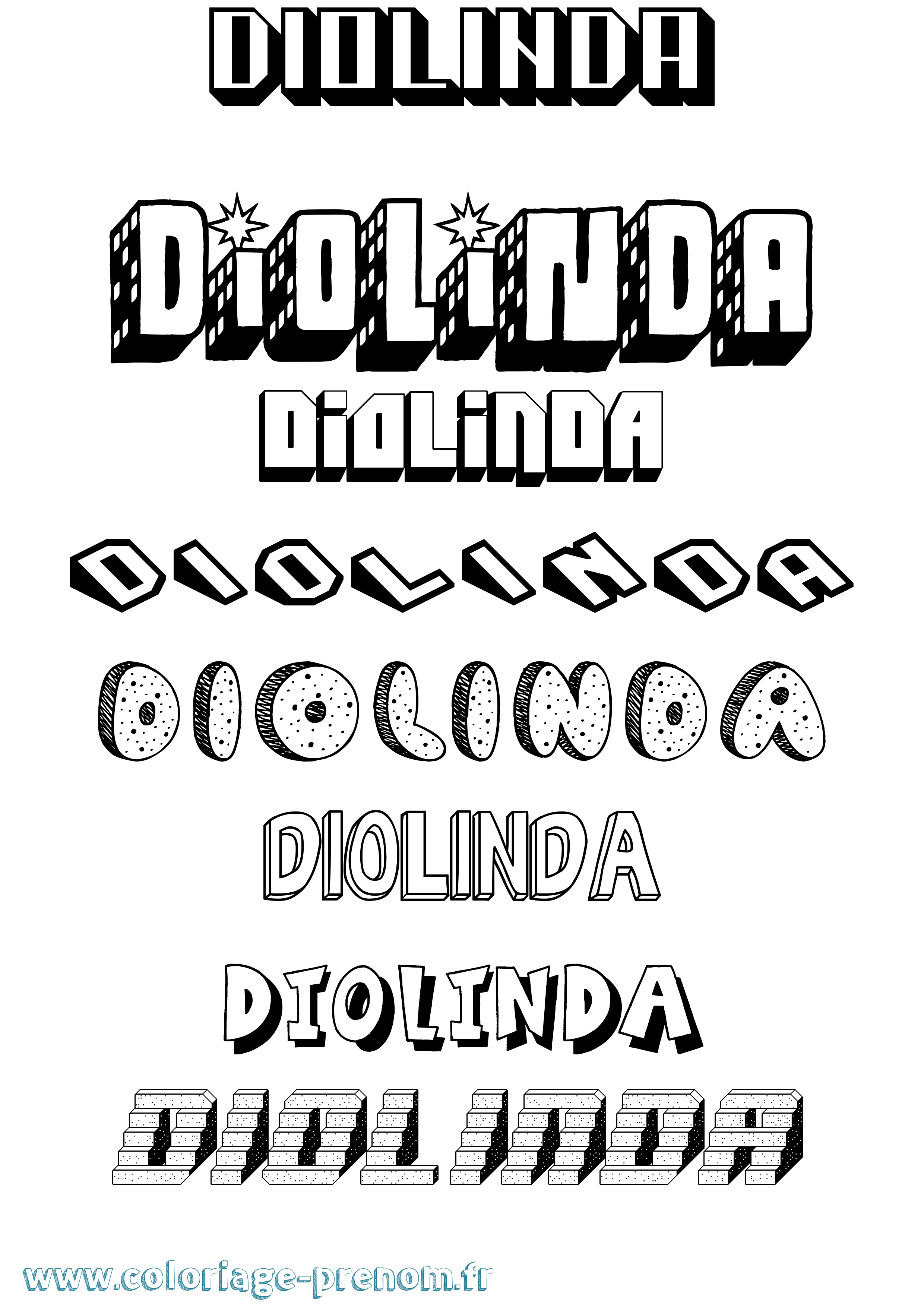 Coloriage Diolinda Effet 3D Coloriage prénom Diolinda Effet 3D