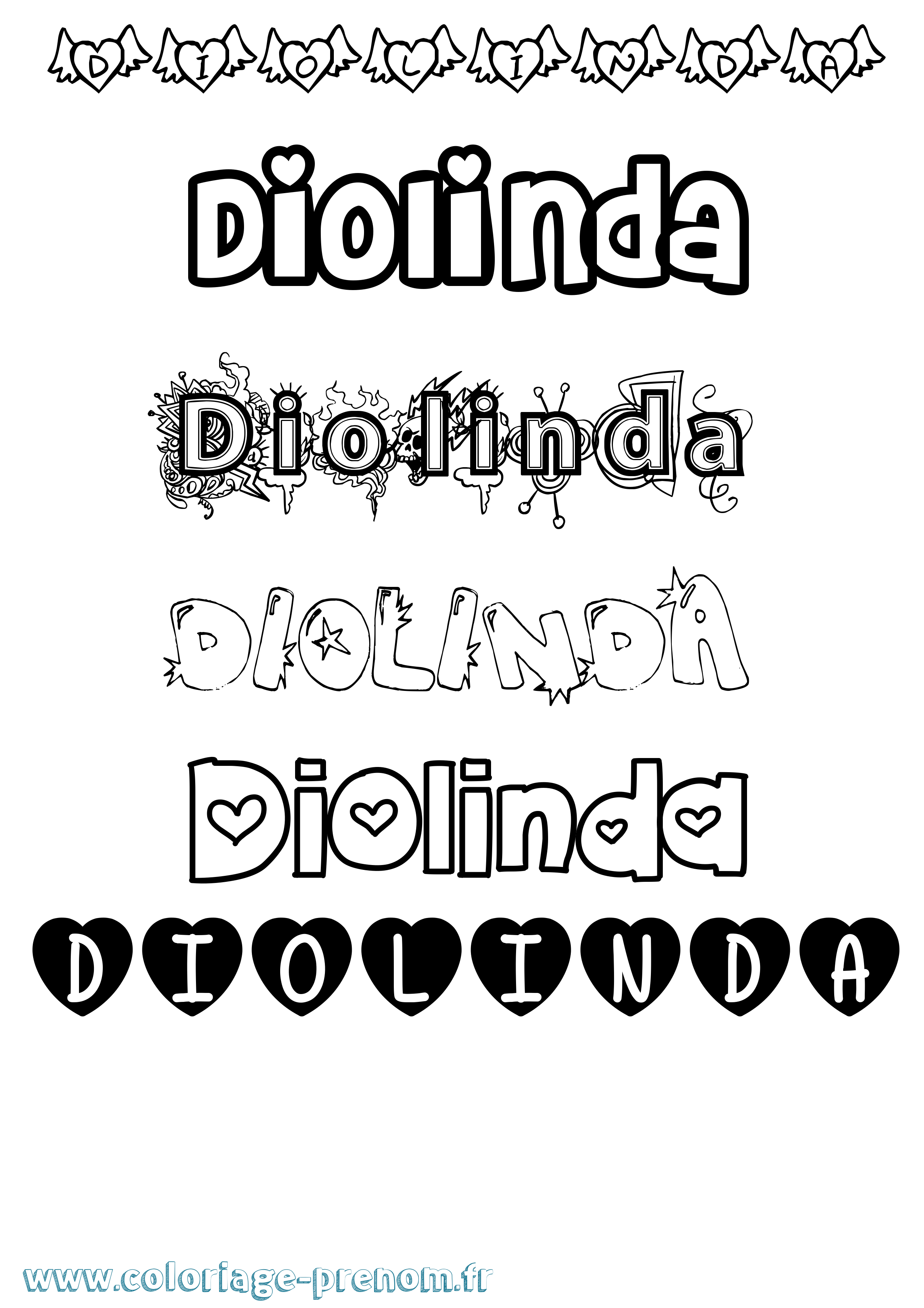 Coloriage Diolinda Girly Coloriage prénom Diolinda Girly