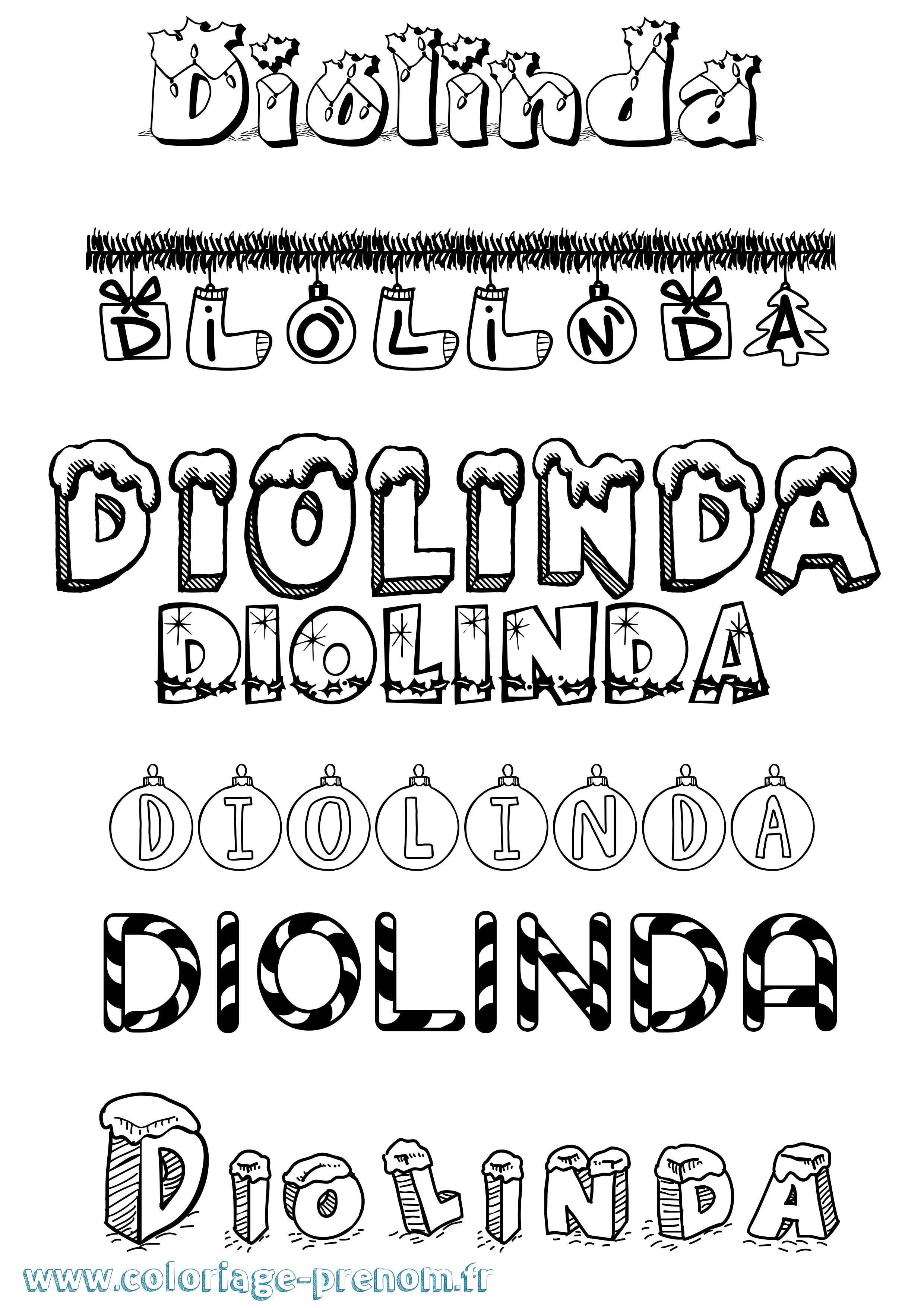 Coloriage Diolinda Noël Coloriage prénom Diolinda Noël