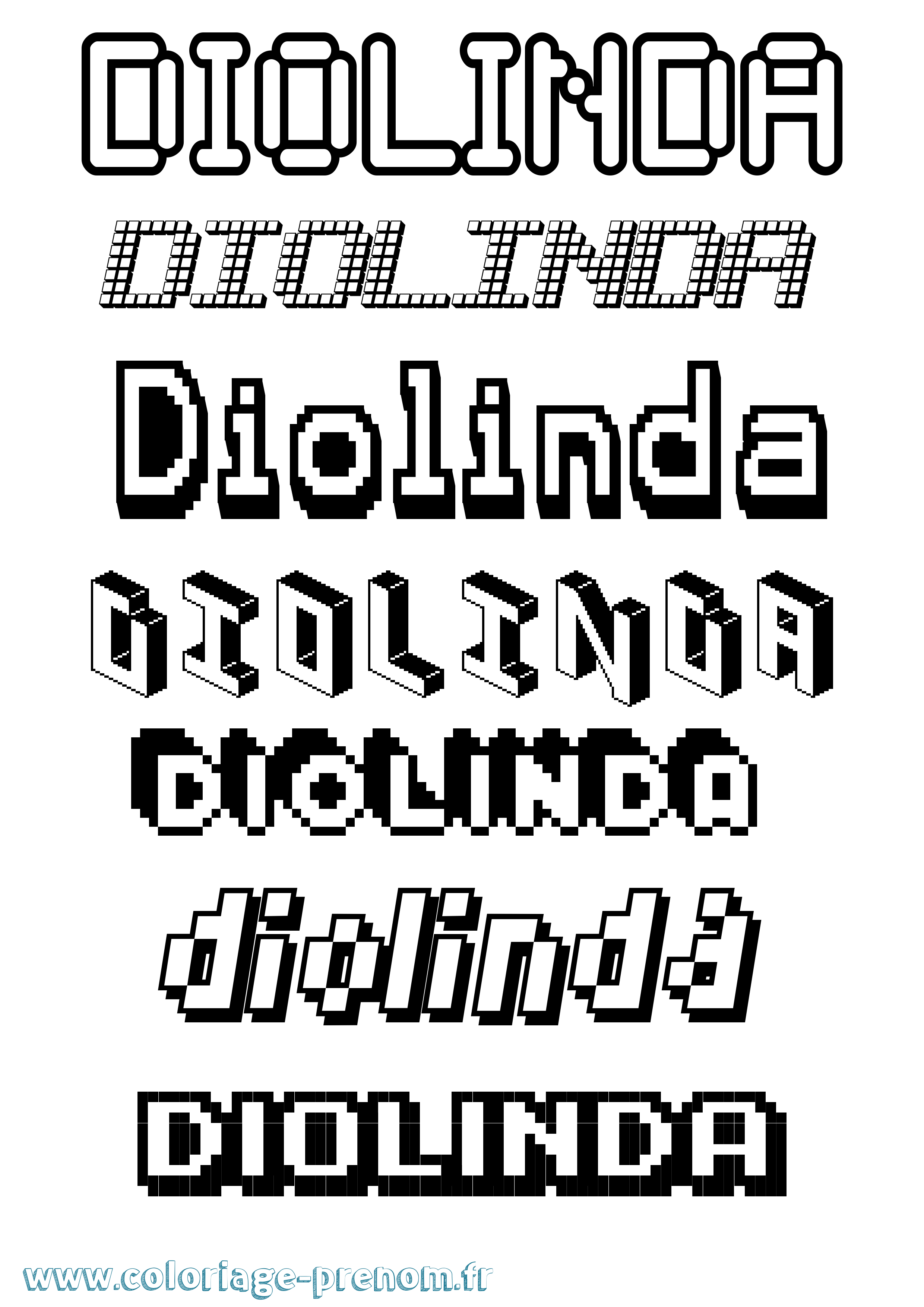 Coloriage Diolinda Pixel Coloriage prénom Diolinda Pixel