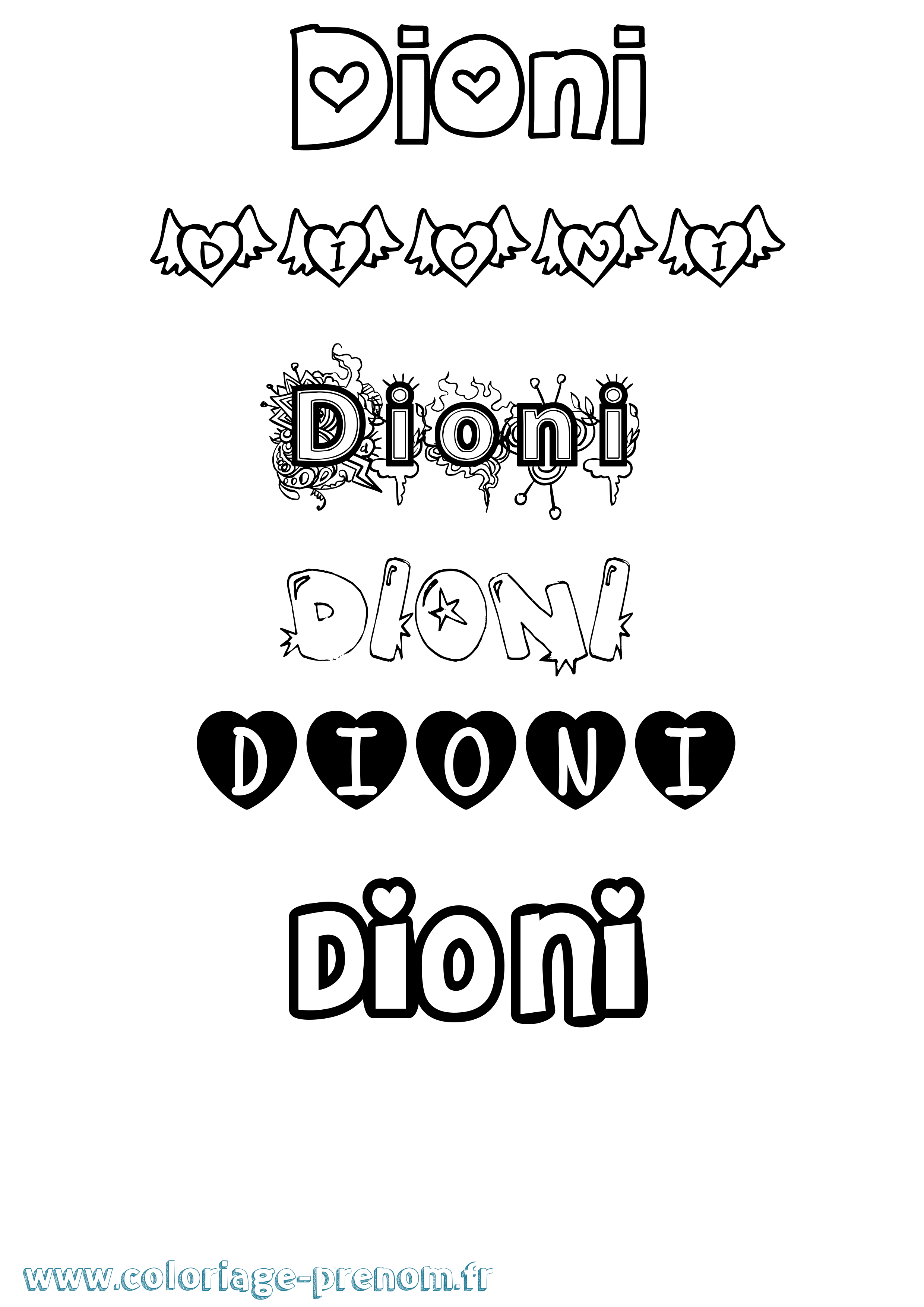 Coloriage Dioni Girly Coloriage prénom Dioni Girly
