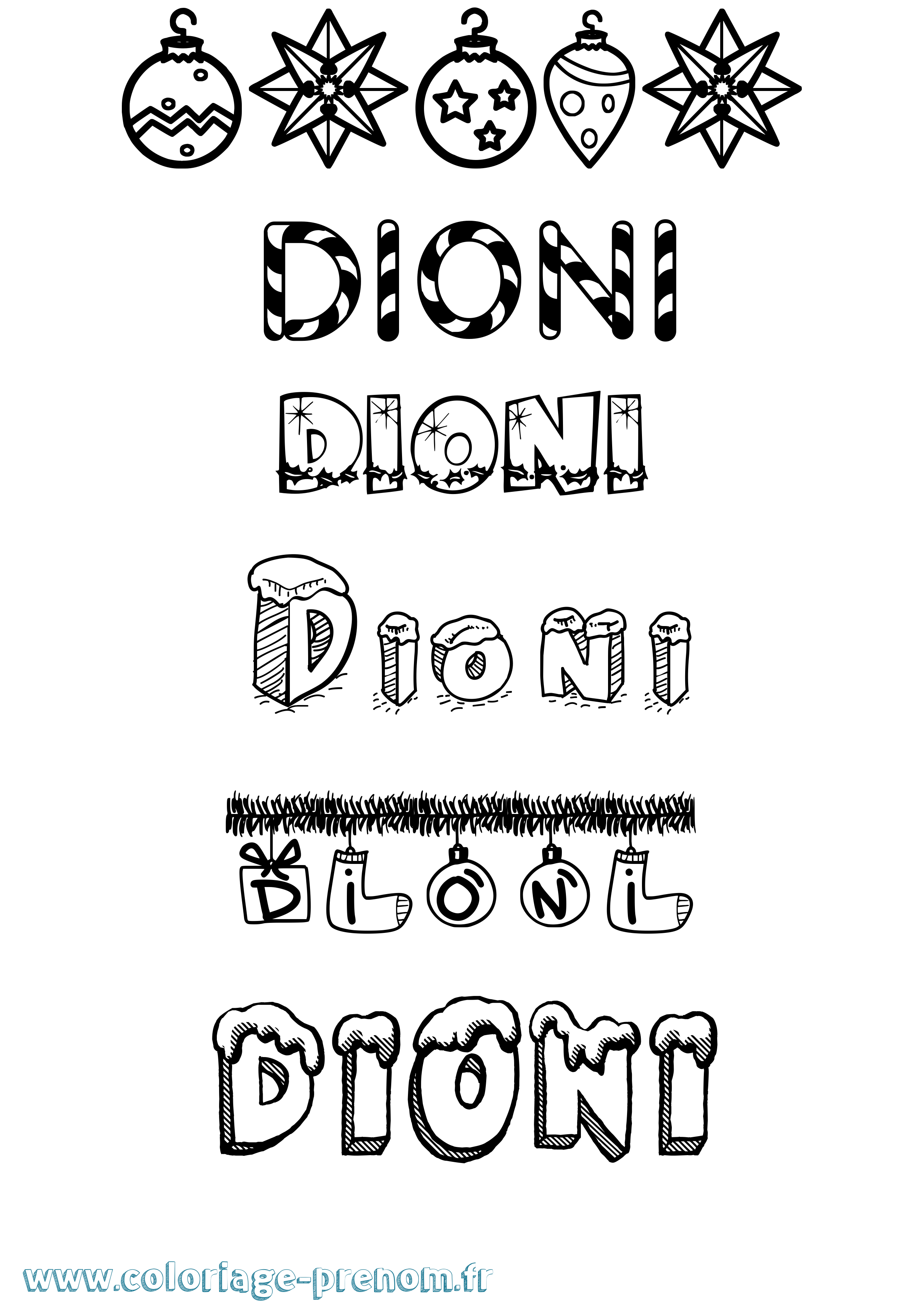 Coloriage Dioni Noël Coloriage prénom Dioni Noël