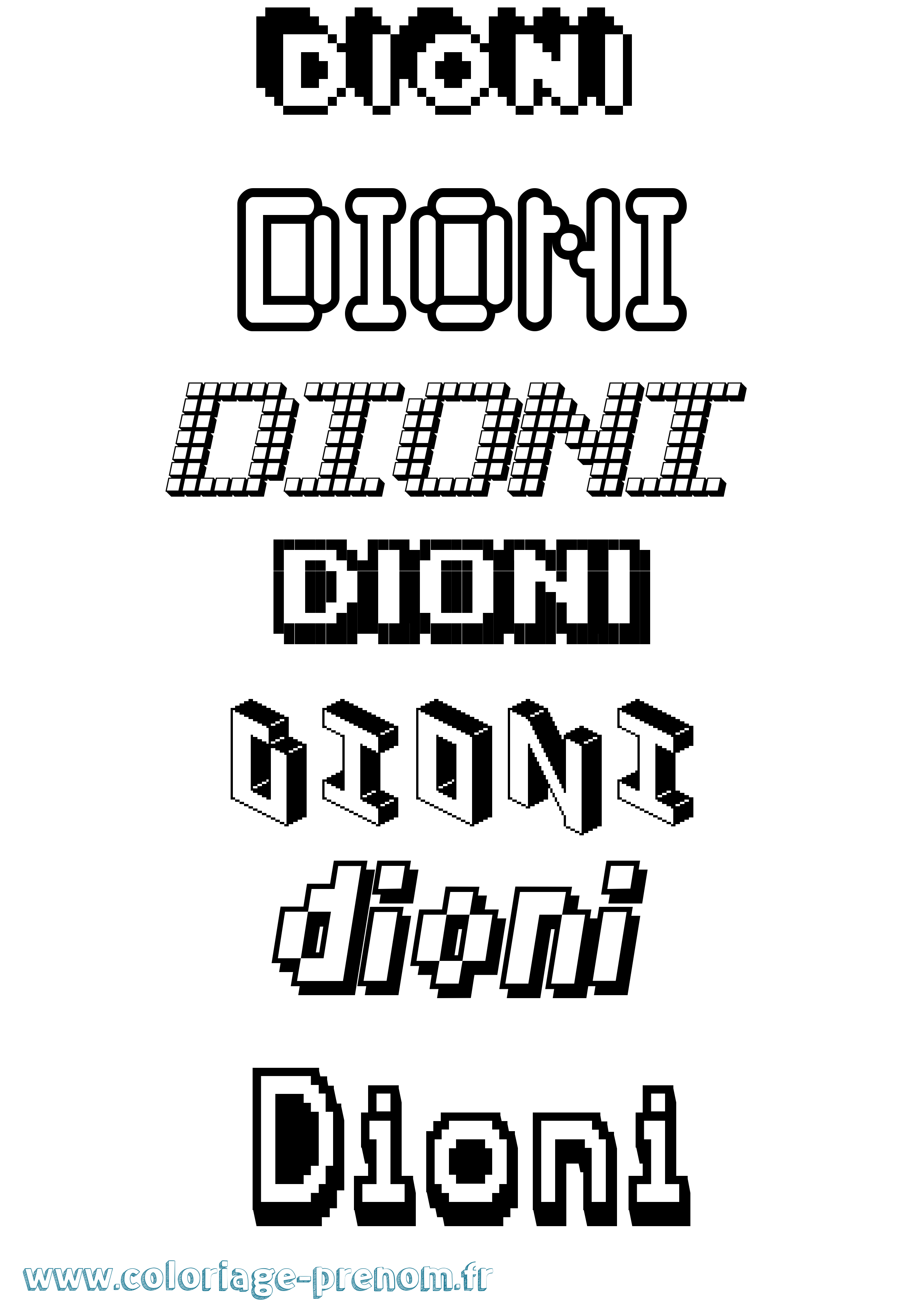 Coloriage Dioni Pixel Coloriage prénom Dioni Pixel