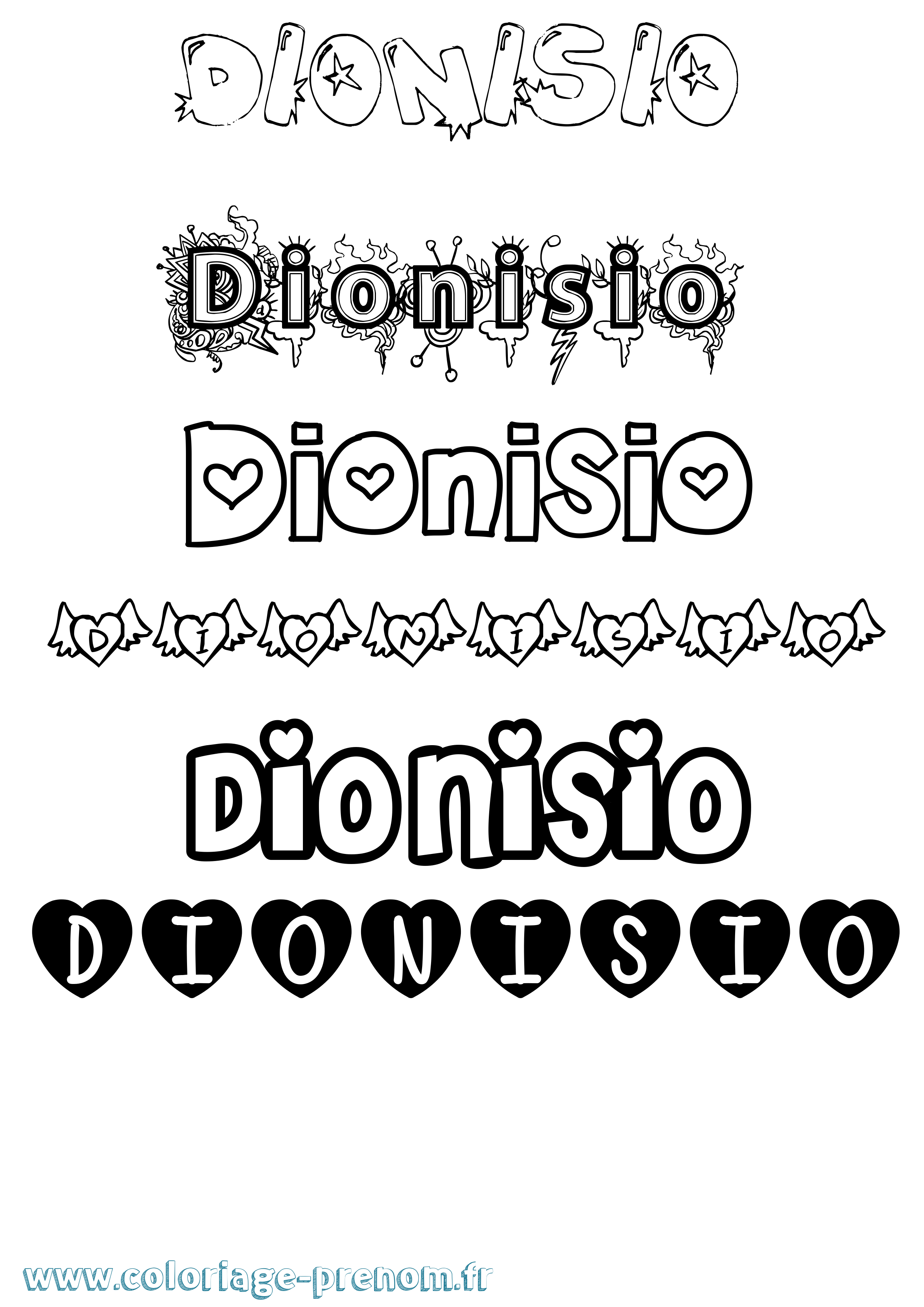 Coloriage Dionisio Girly Coloriage prénom Dionisio Girly