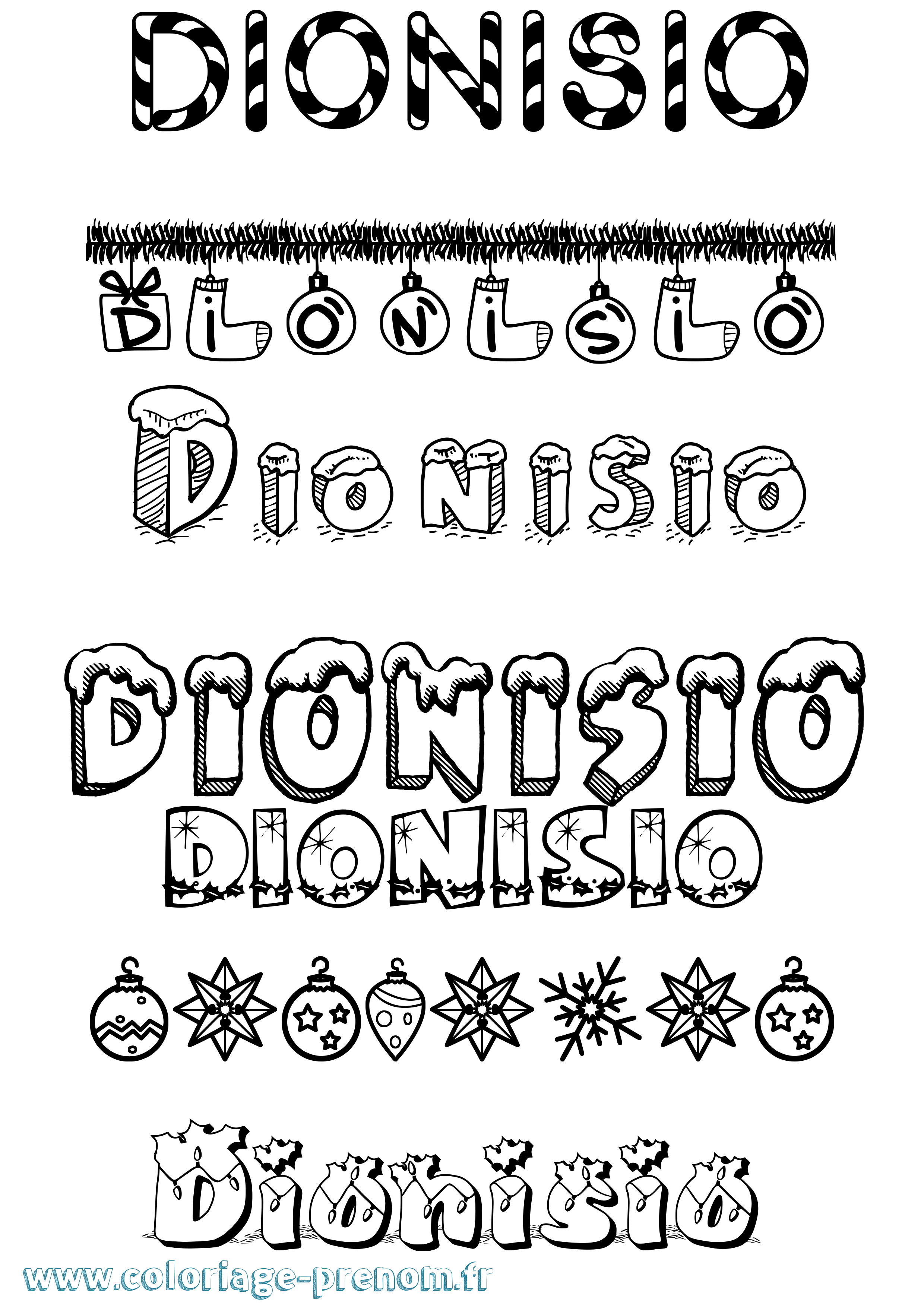 Coloriage Dionisio Noël Coloriage prénom Dionisio Noël