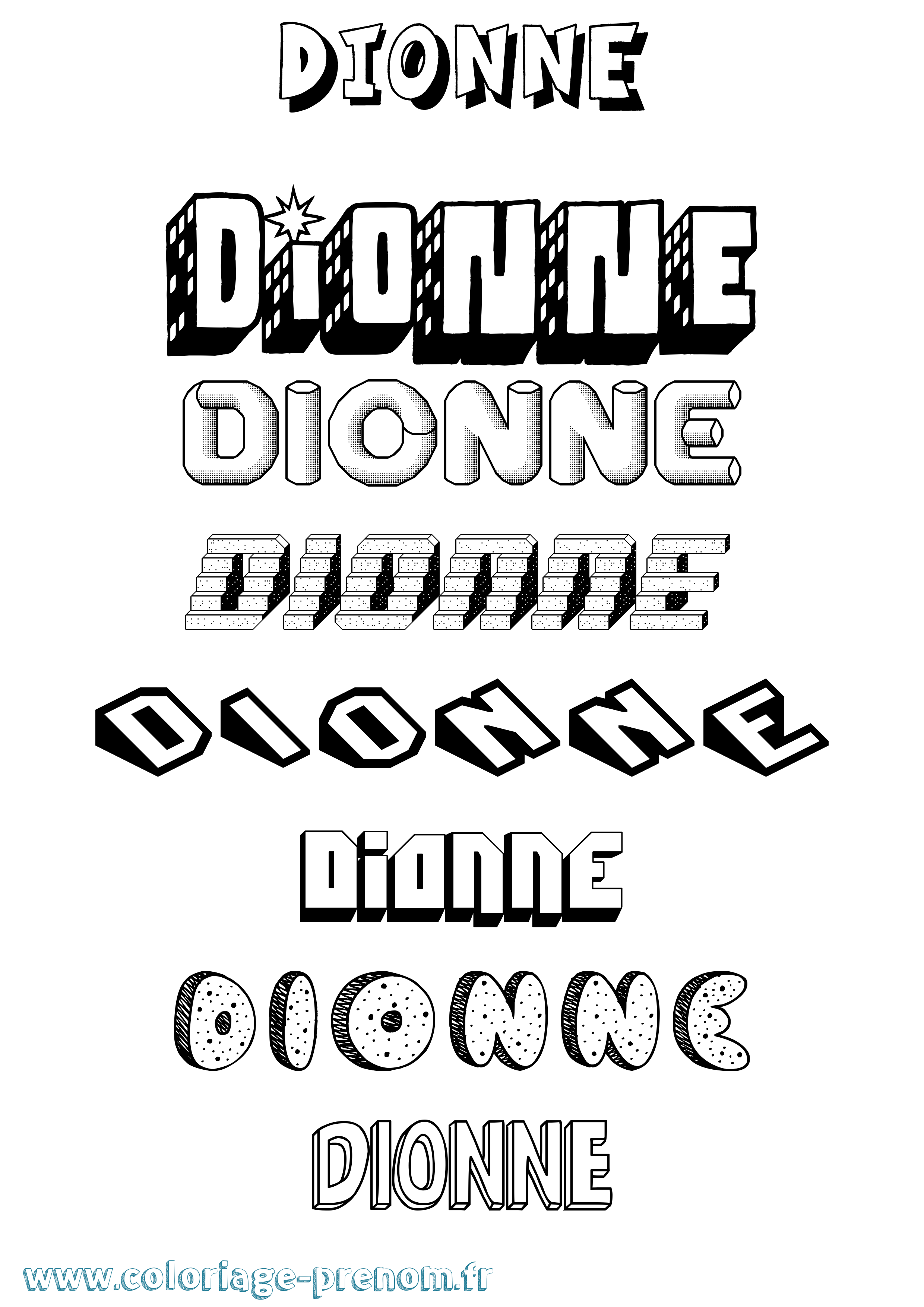 Coloriage Dionne Effet 3D Coloriage prénom Dionne Effet 3D