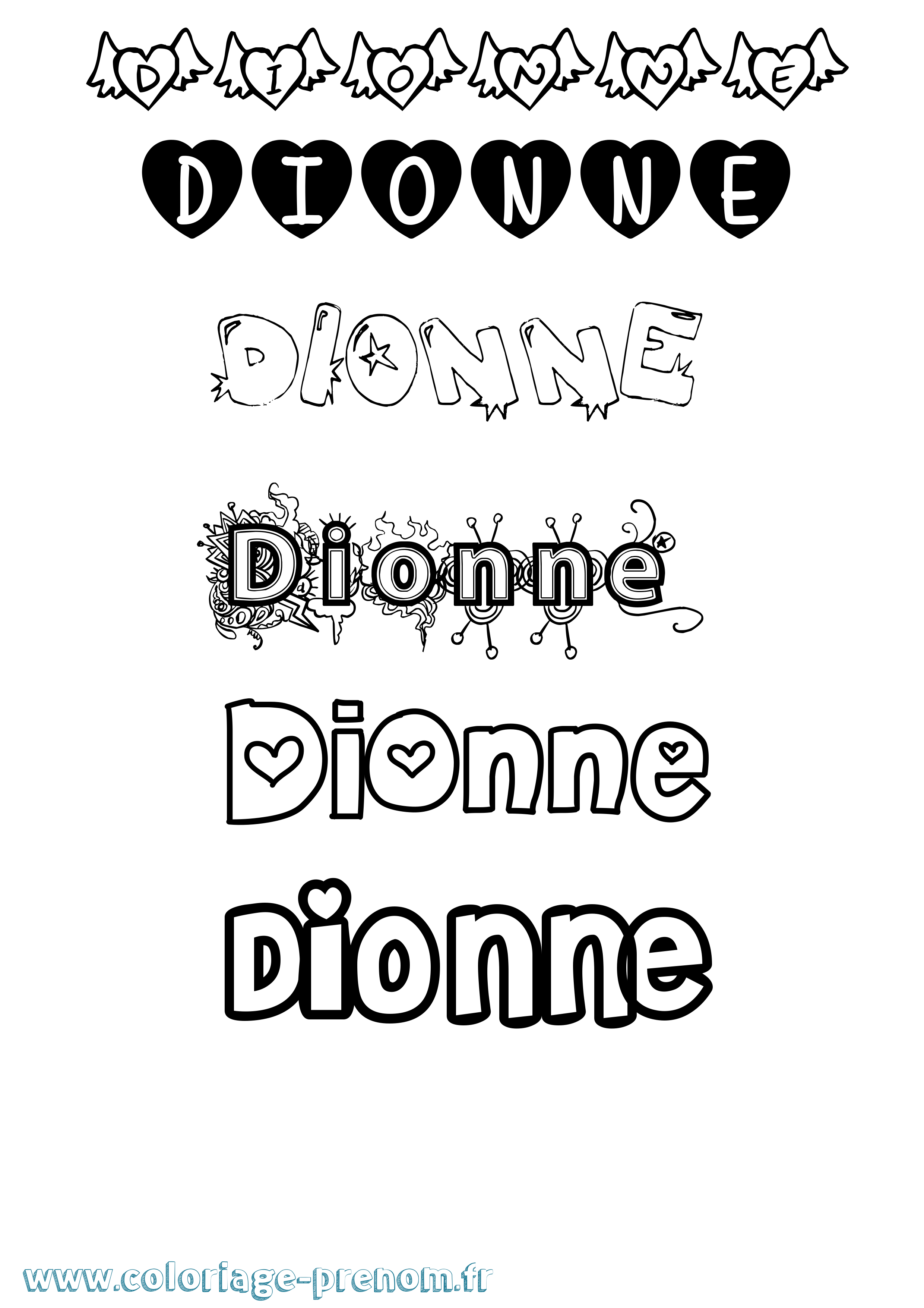 Coloriage Dionne Girly Coloriage prénom Dionne Girly