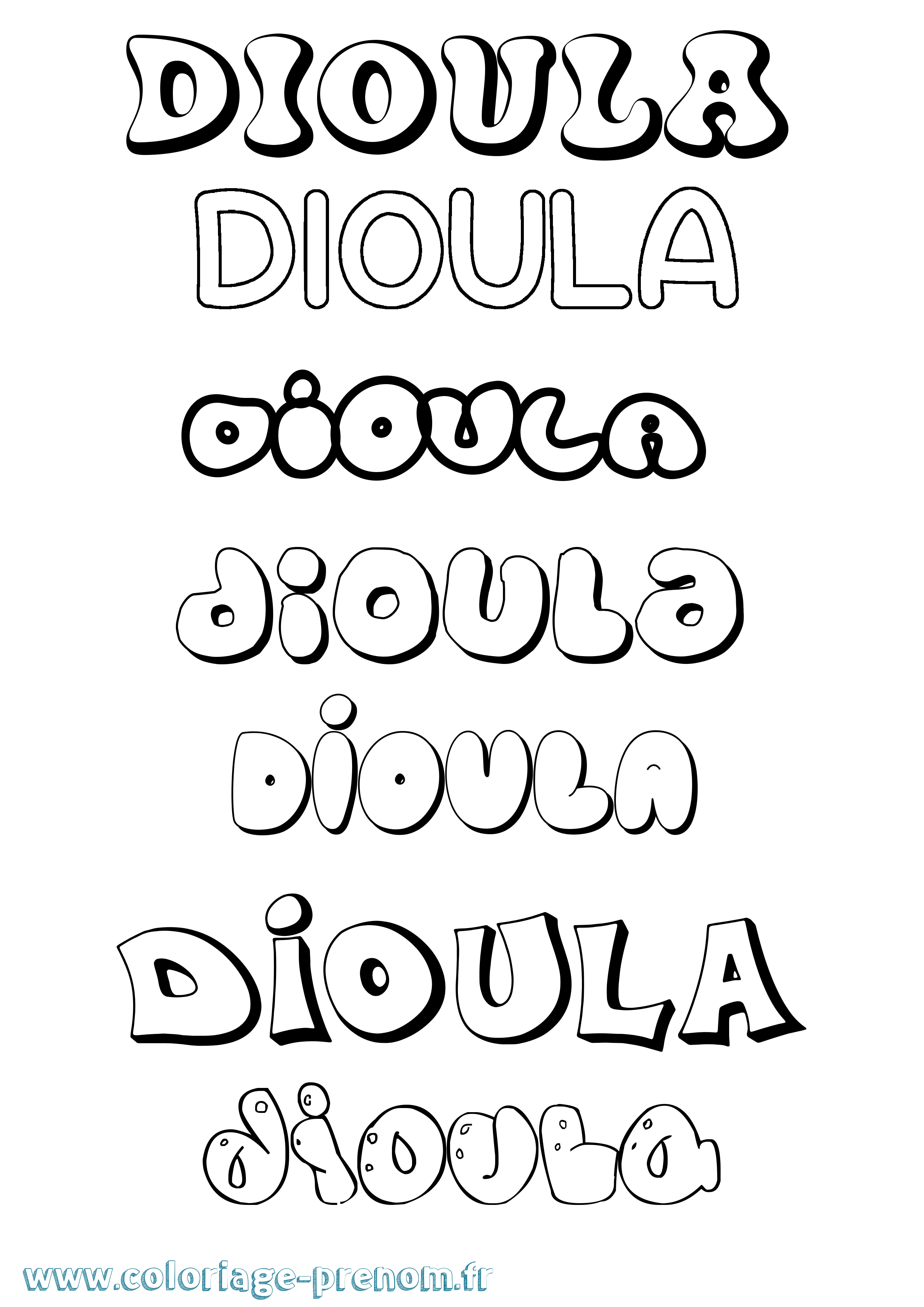 Coloriage Dioula Bubble Coloriage prénom Dioula Bubble