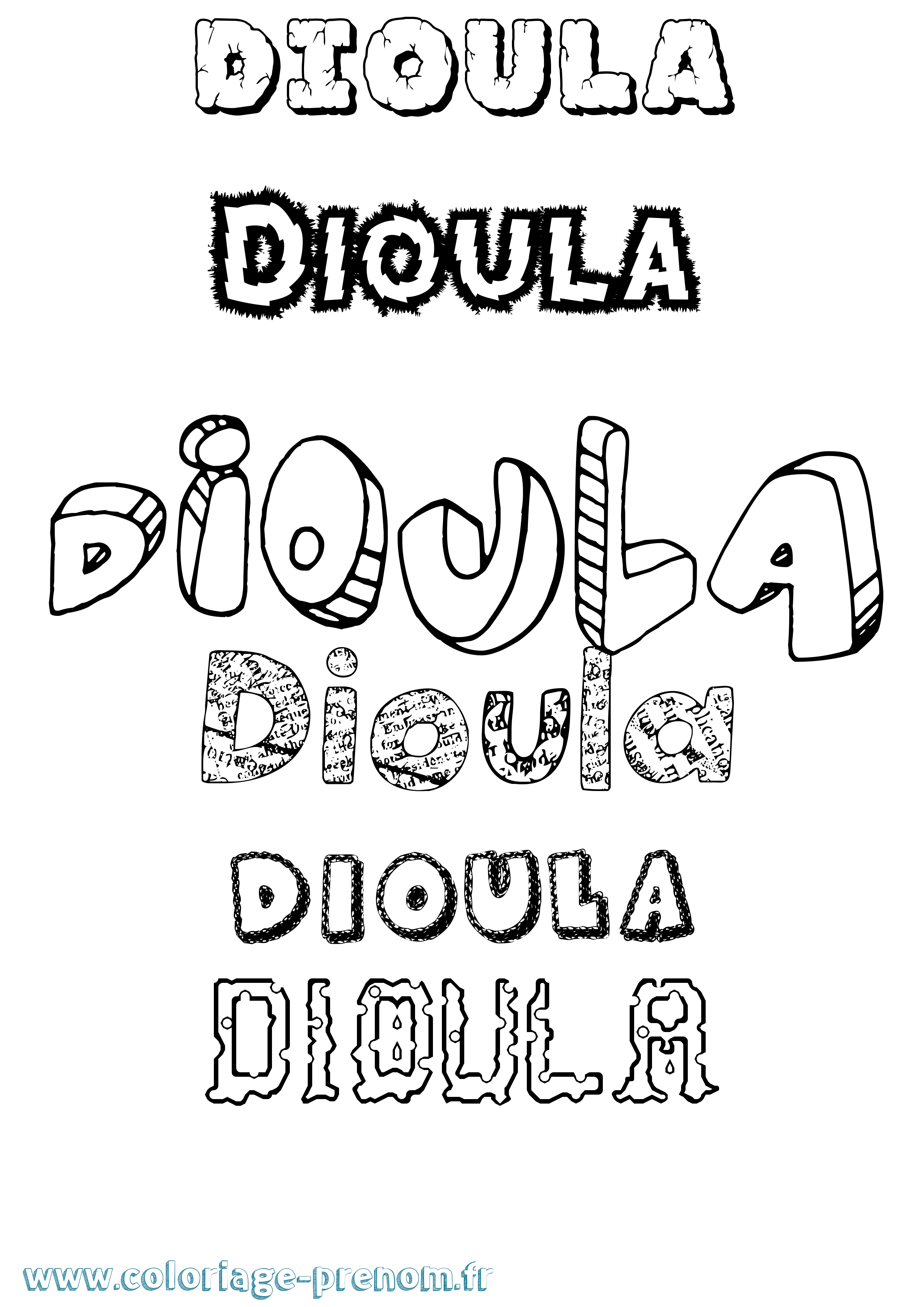 Coloriage Dioula Destructuré Coloriage prénom Dioula Destructuré