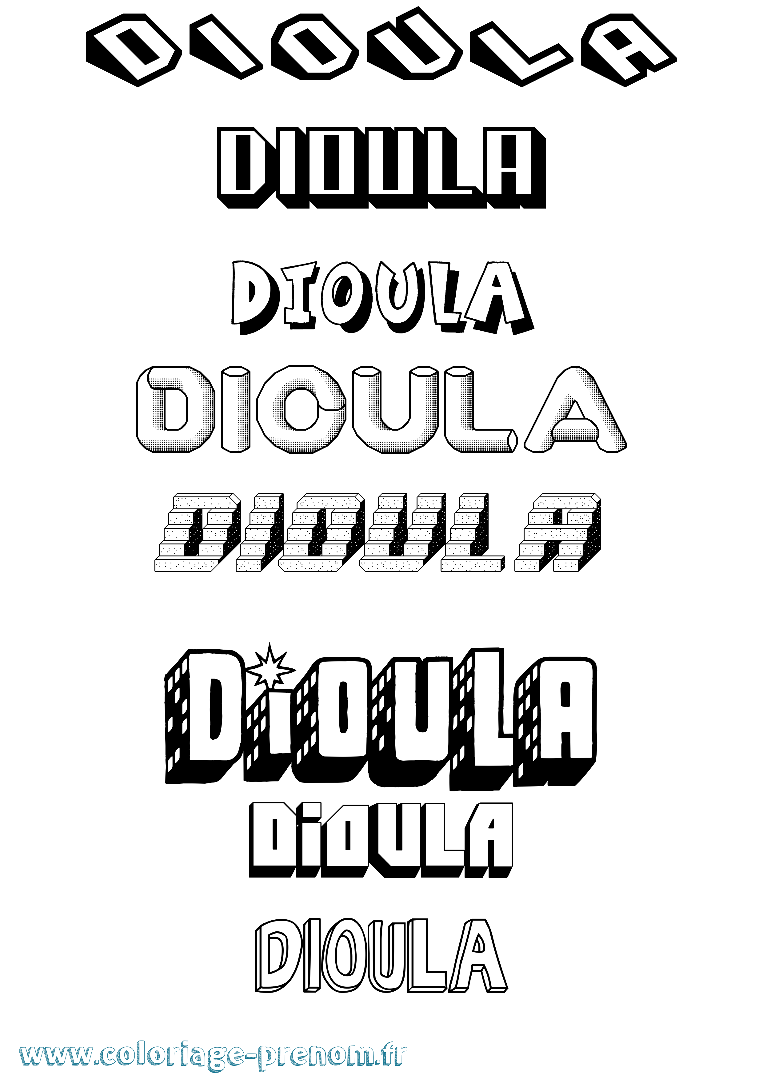 Coloriage Dioula Effet 3D Coloriage prénom Dioula Effet 3D