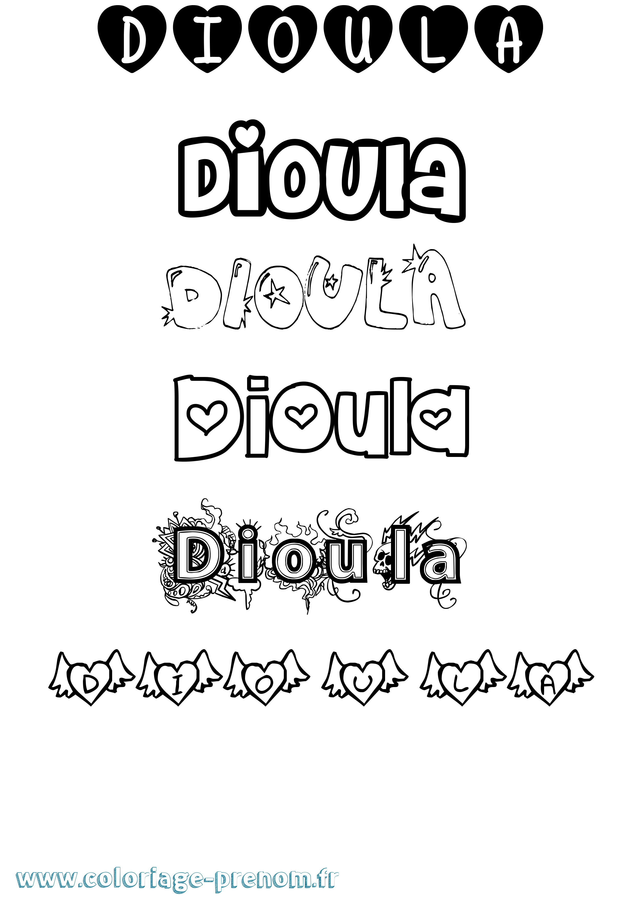 Coloriage Dioula Girly Coloriage prénom Dioula Girly