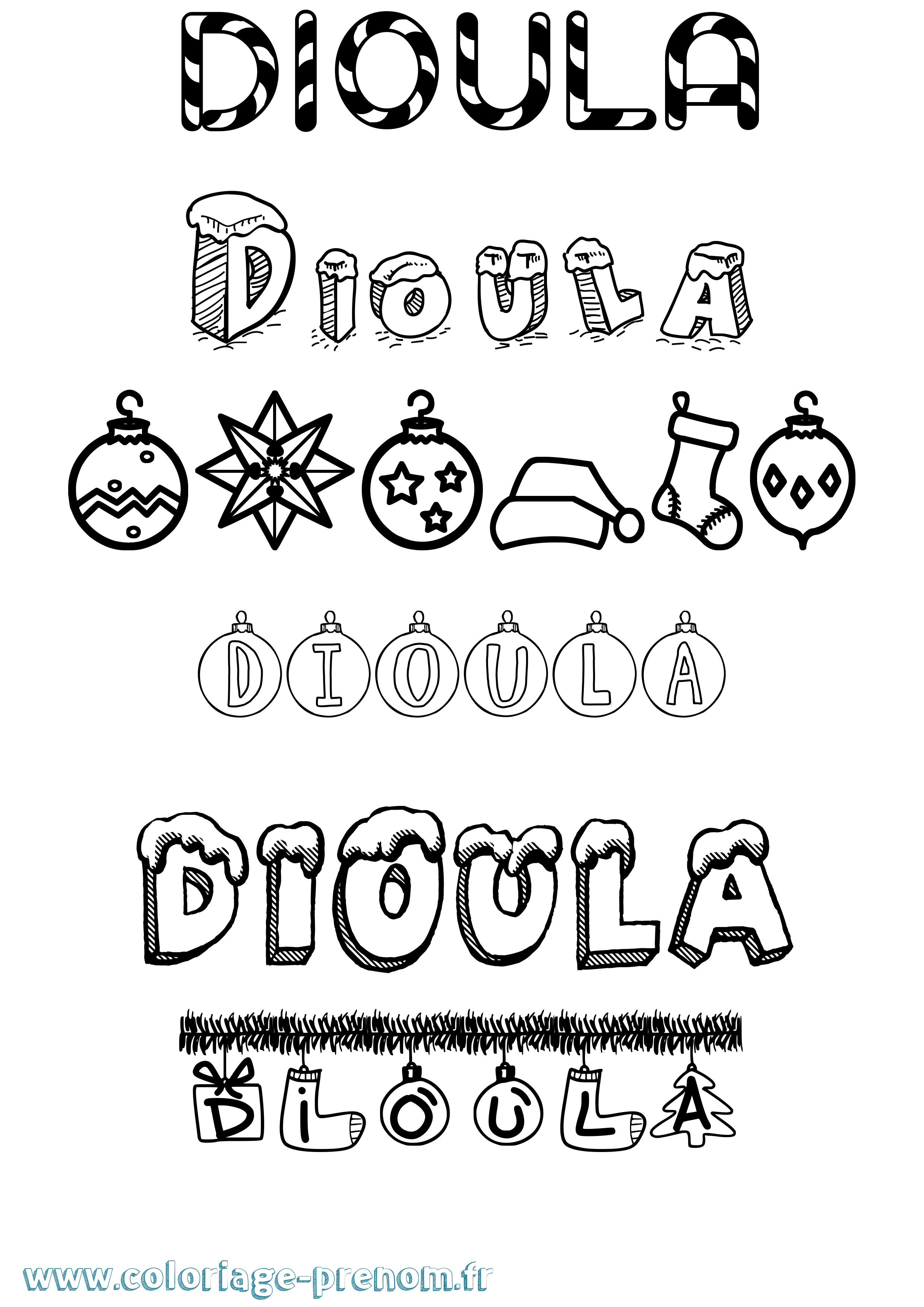 Coloriage Dioula Noël Coloriage prénom Dioula Noël