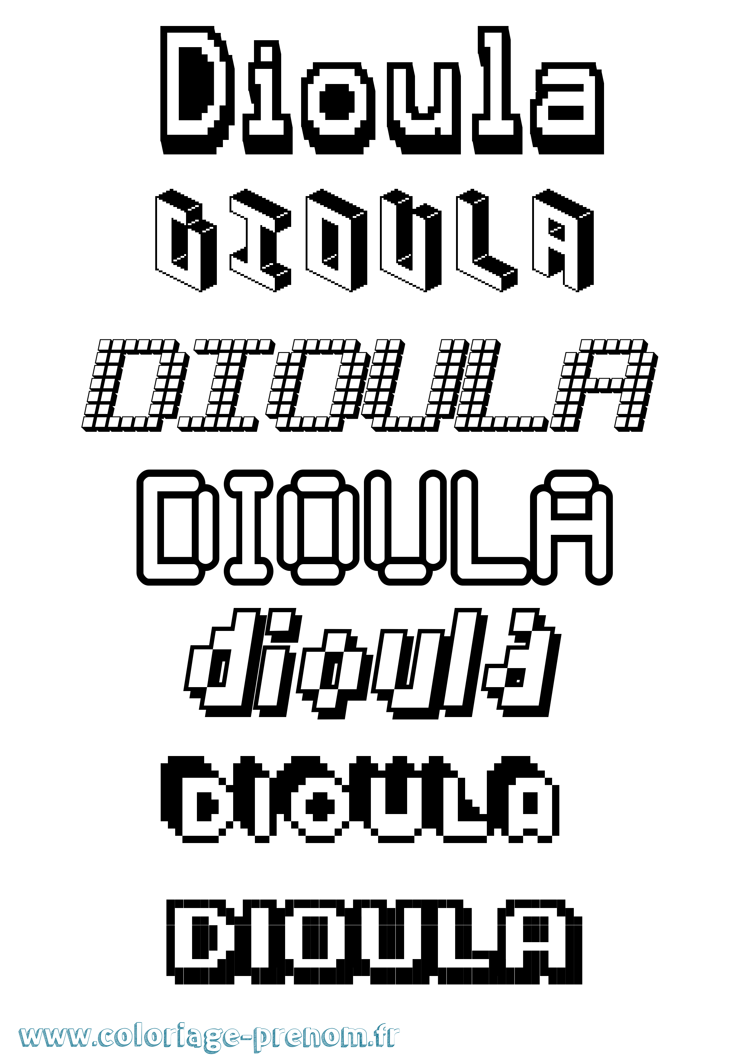 Coloriage Dioula Pixel Coloriage prénom Dioula Pixel