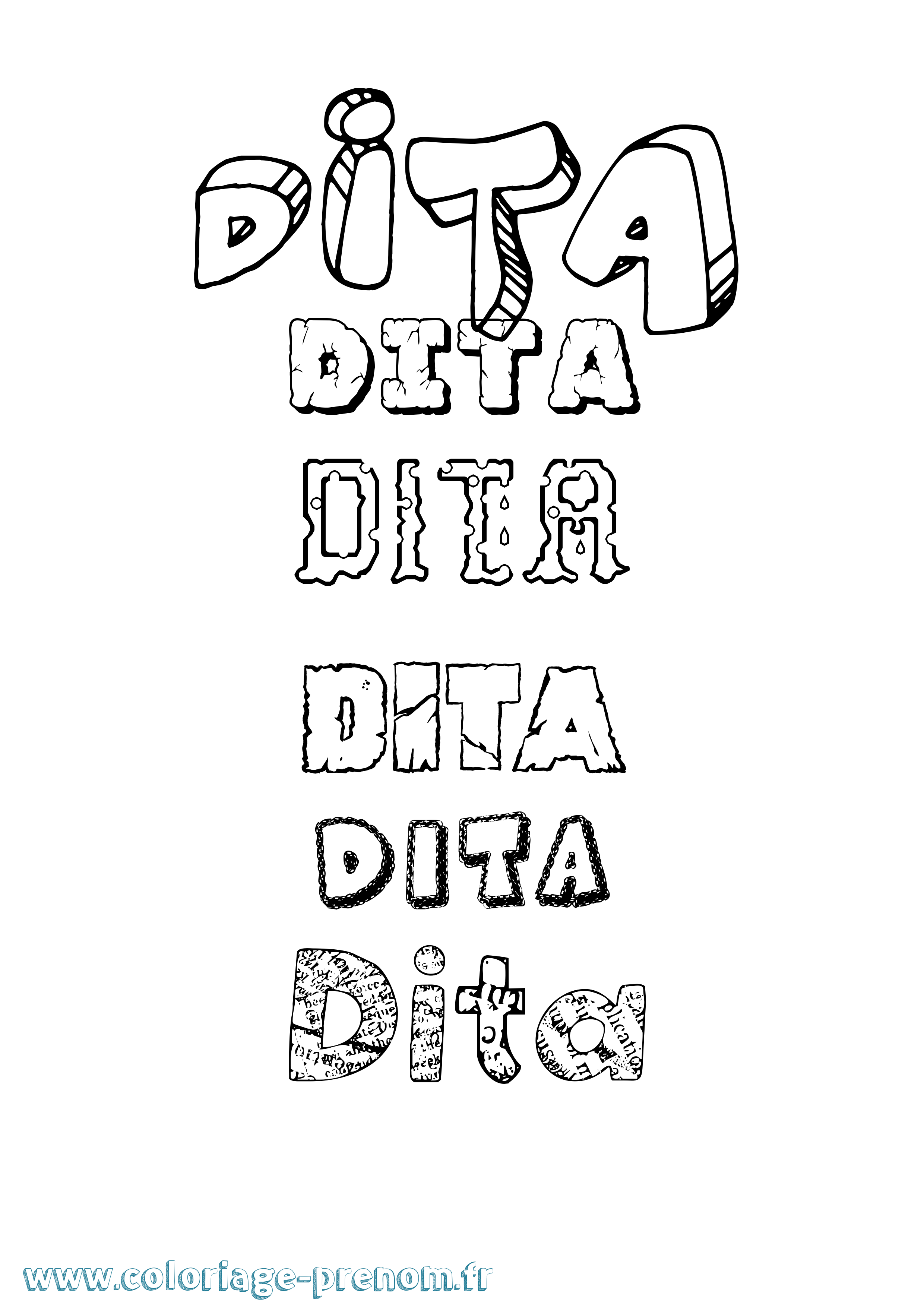 Coloriage Dita Destructuré Coloriage prénom Dita Destructuré