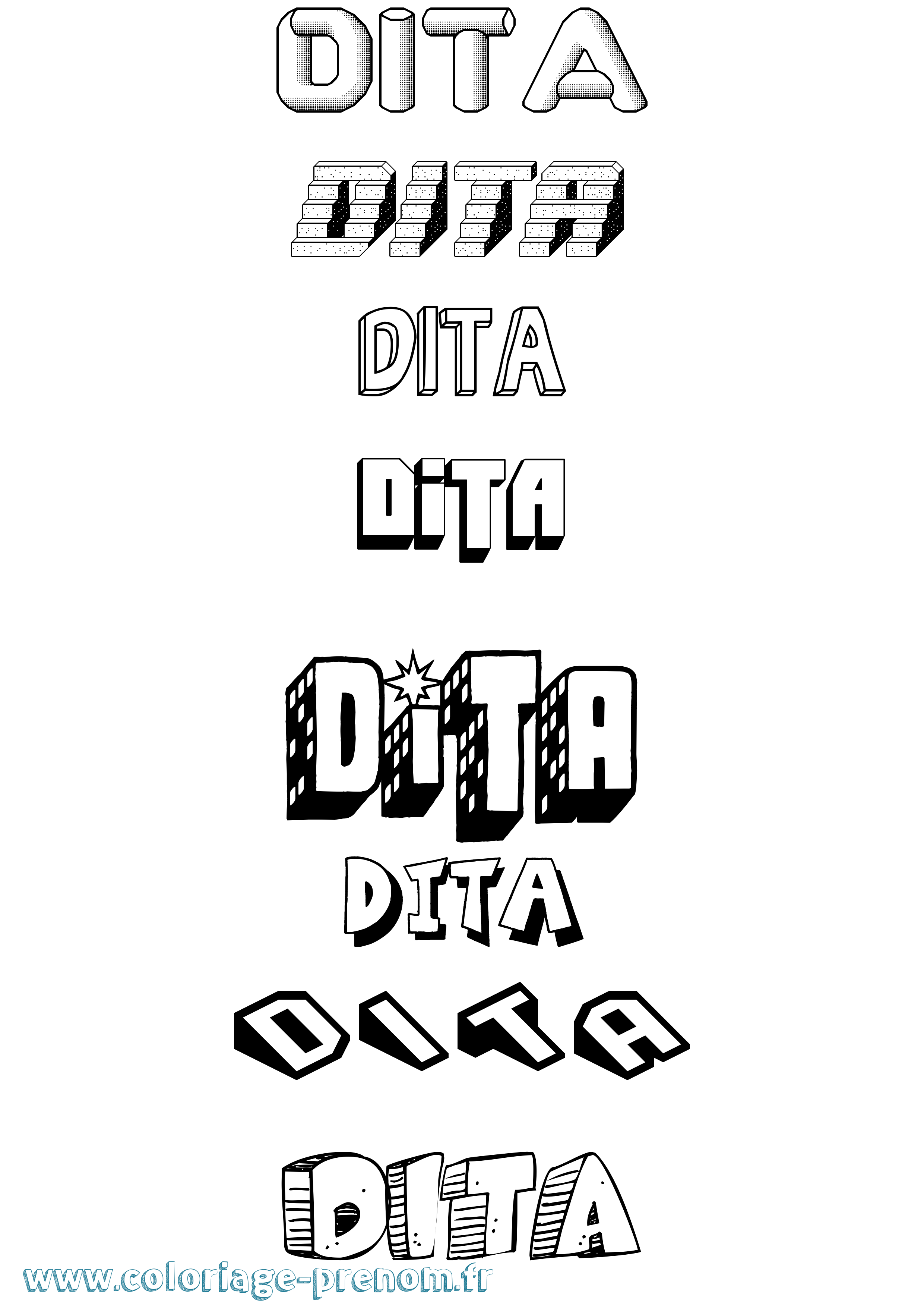 Coloriage Dita Effet 3D Coloriage prénom Dita Effet 3D