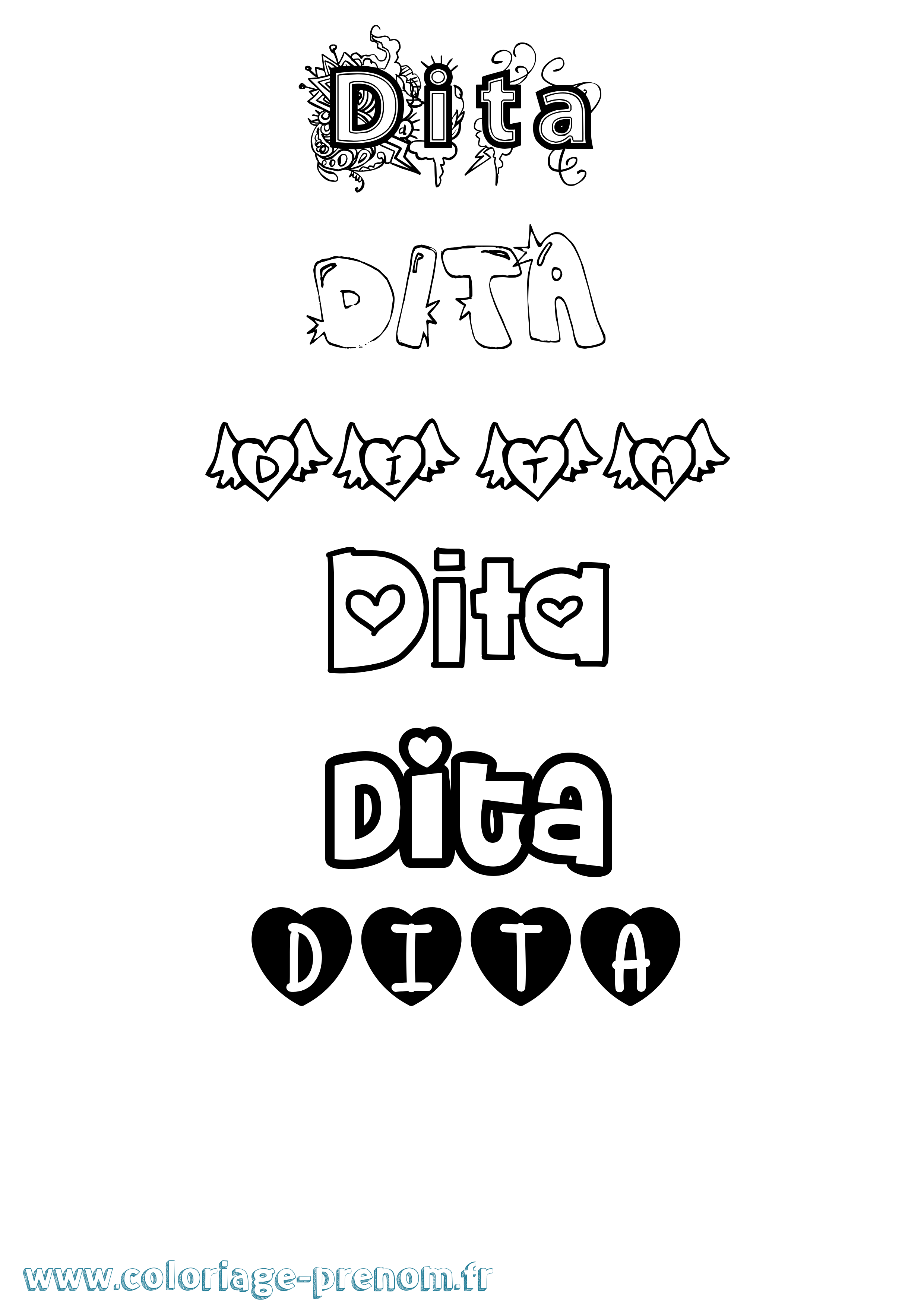 Coloriage Dita Girly Coloriage prénom Dita Girly