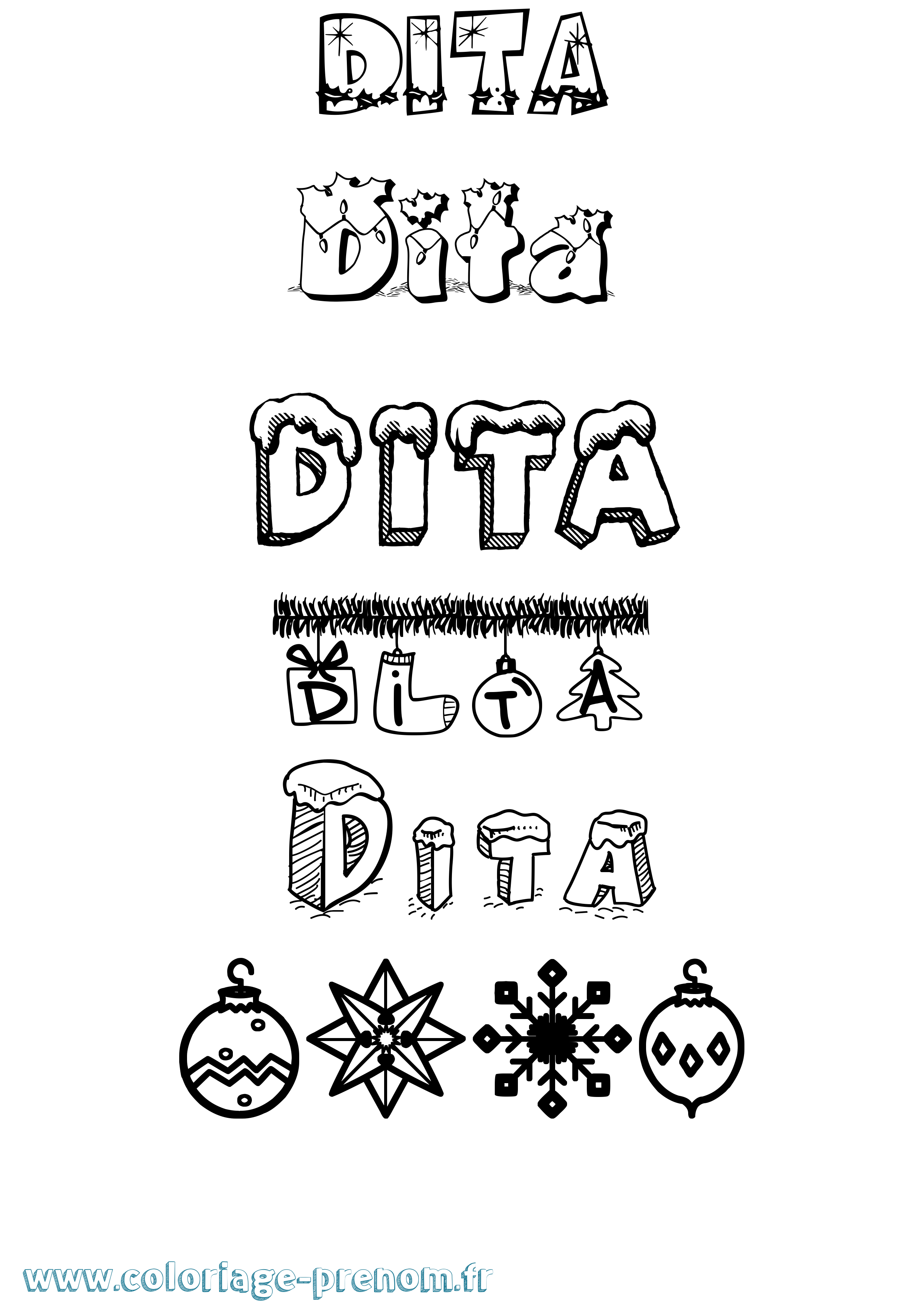 Coloriage Dita Noël Coloriage prénom Dita Noël