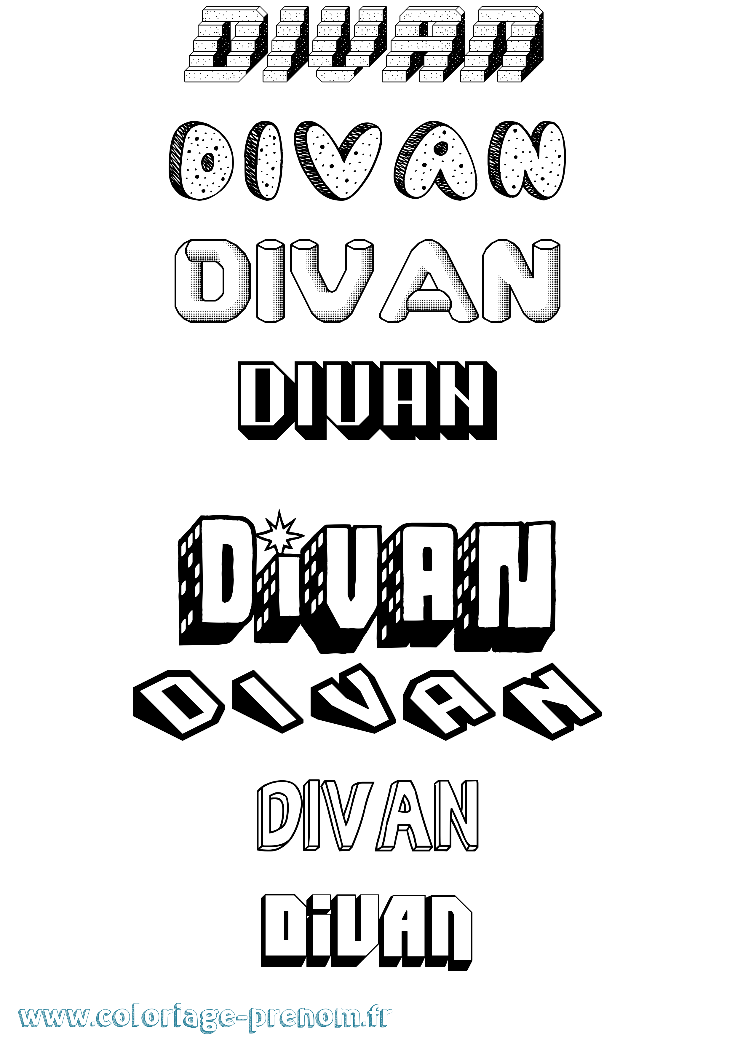 Coloriage Divan Effet 3D Coloriage prénom Divan Effet 3D