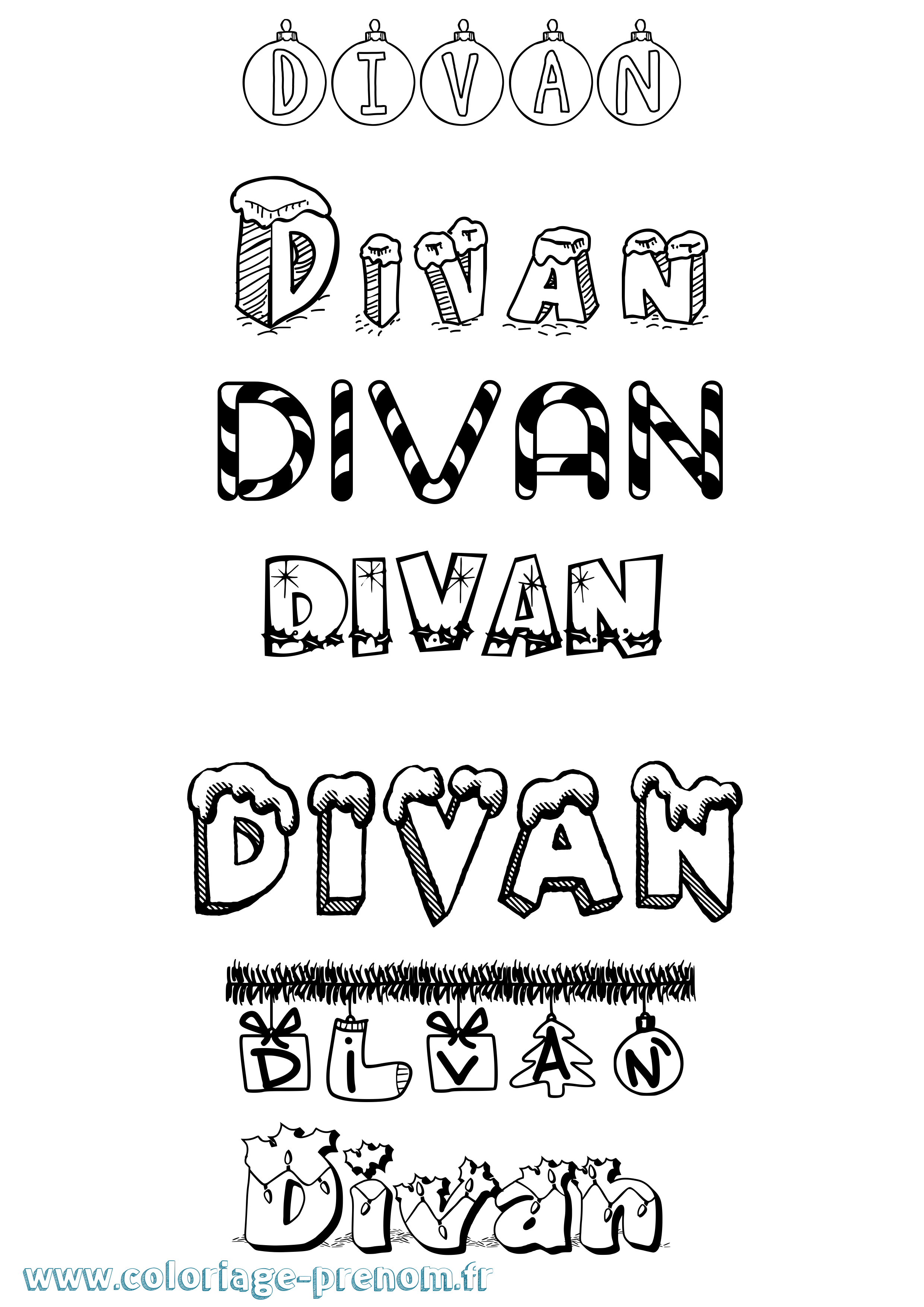 Coloriage Divan Noël Coloriage prénom Divan Noël