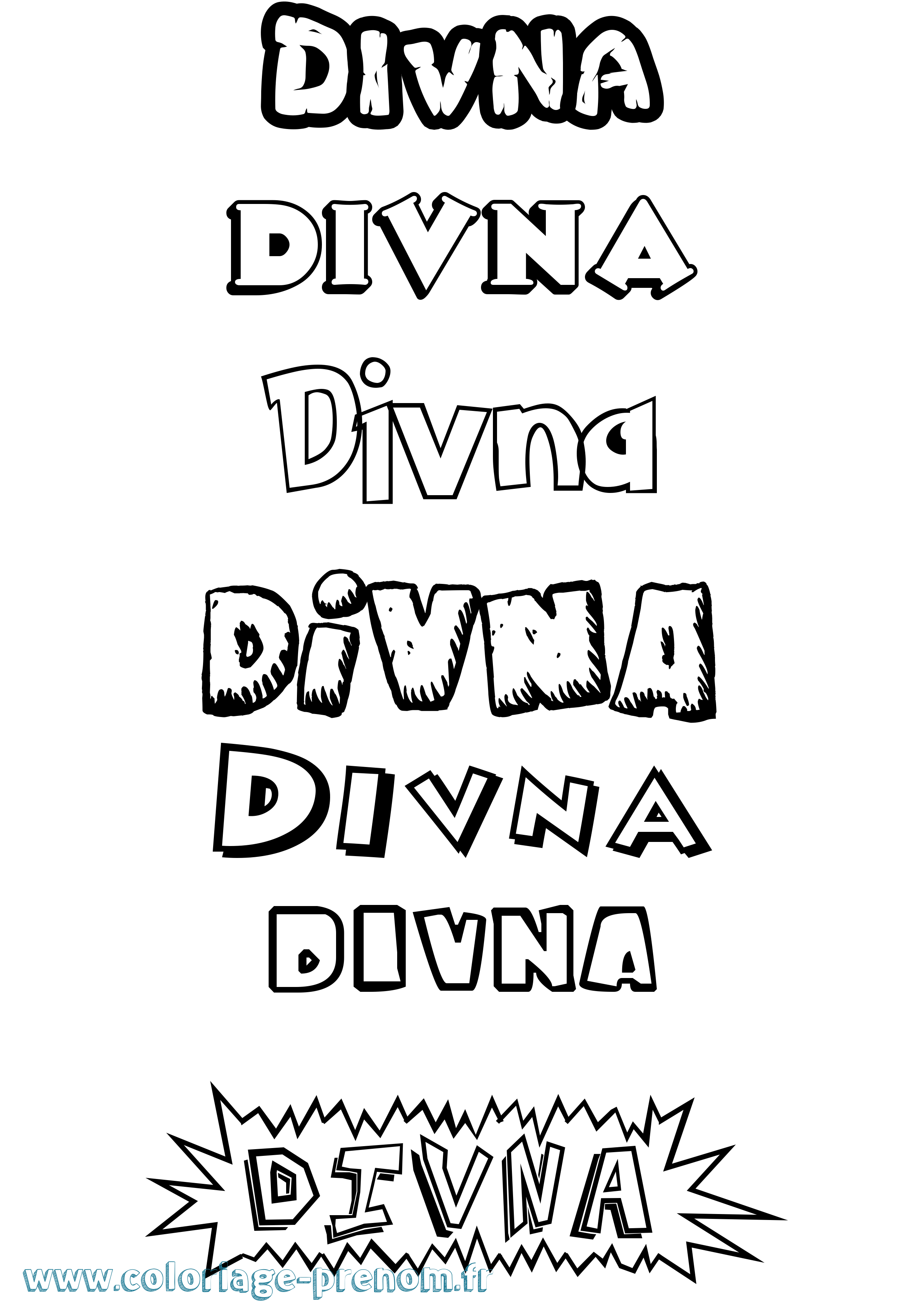 Coloriage Divna Dessin Animé Coloriage prénom Divna Dessin Animé