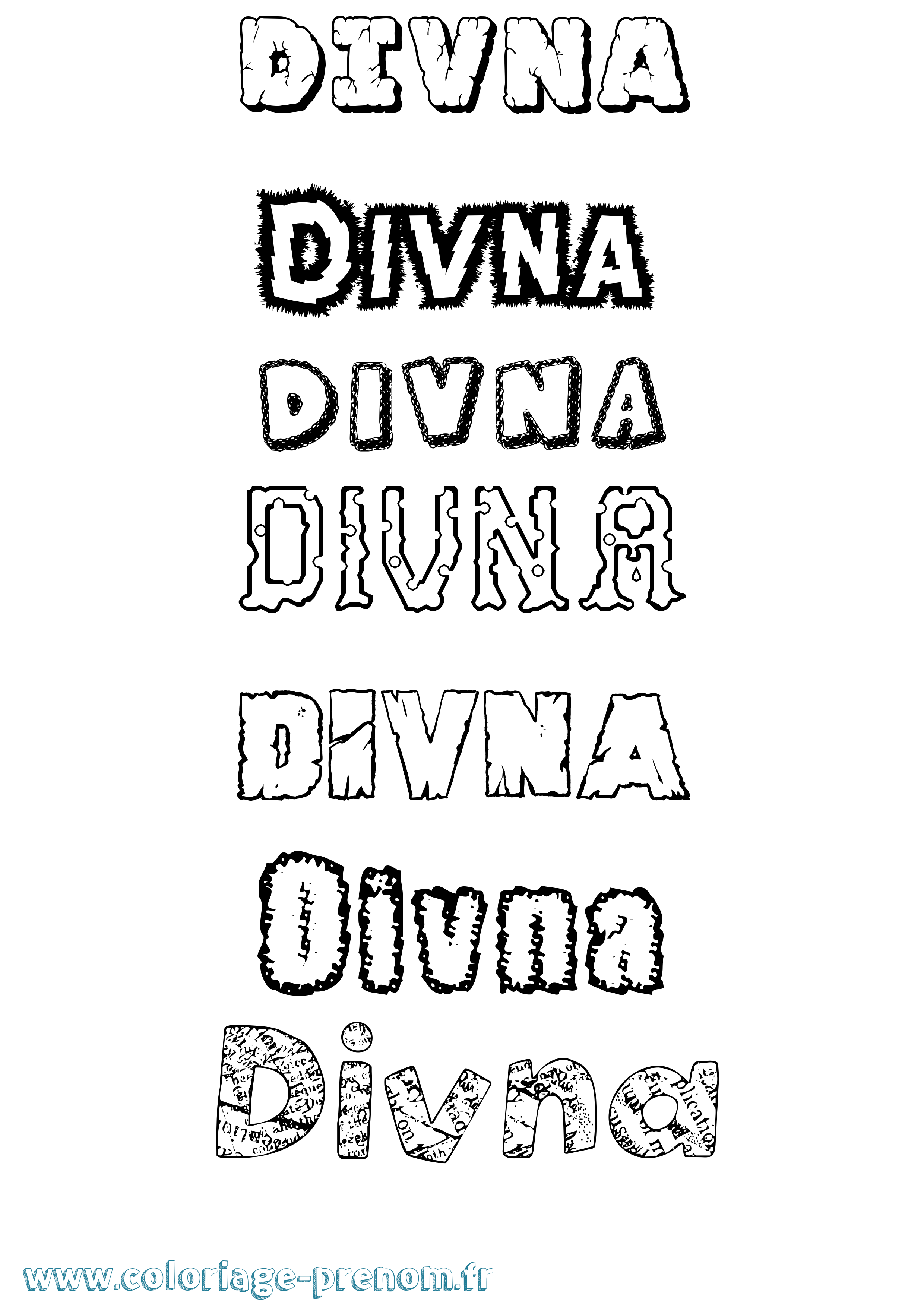 Coloriage Divna Destructuré Coloriage prénom Divna Destructuré