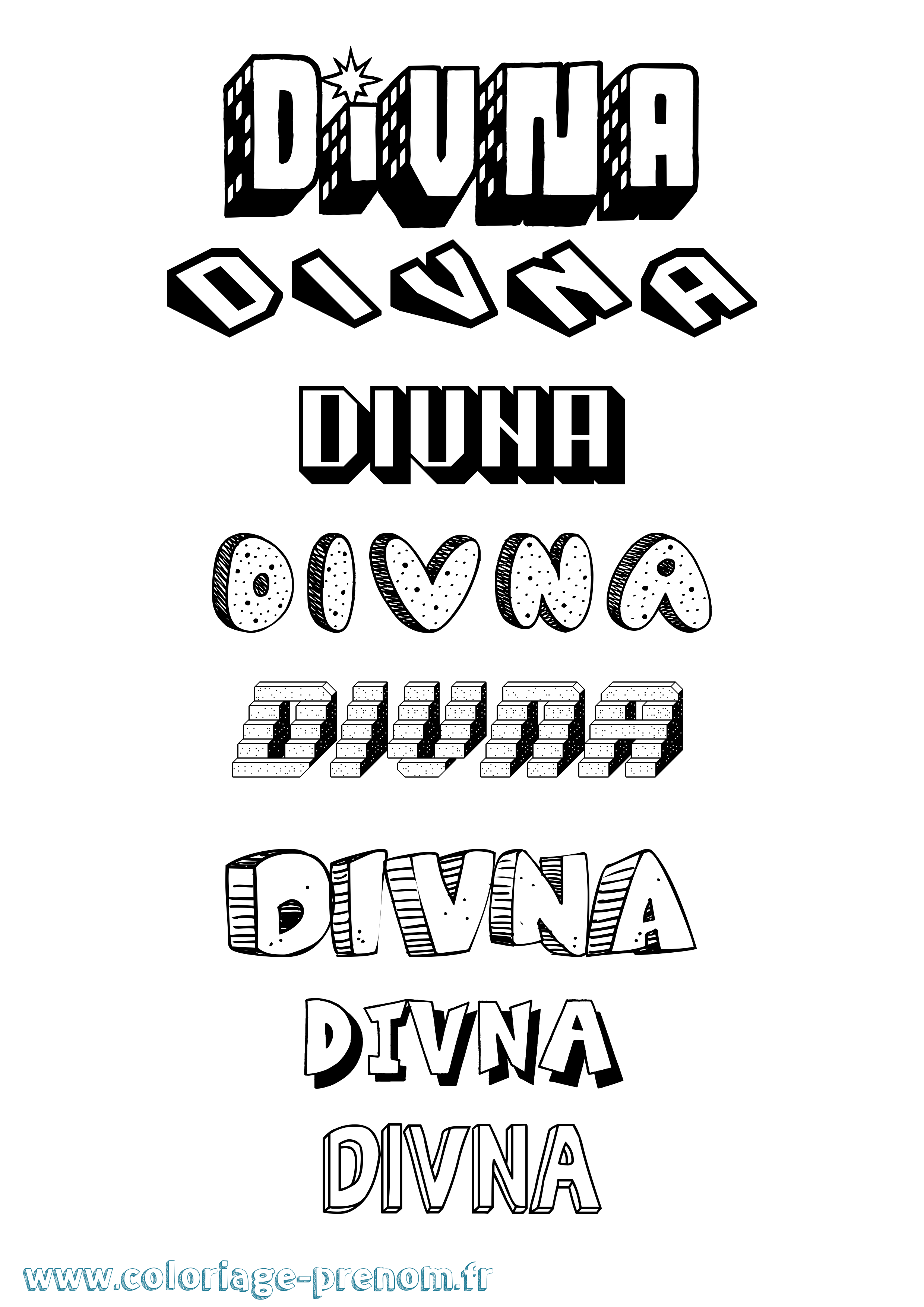 Coloriage Divna Effet 3D Coloriage prénom Divna Effet 3D