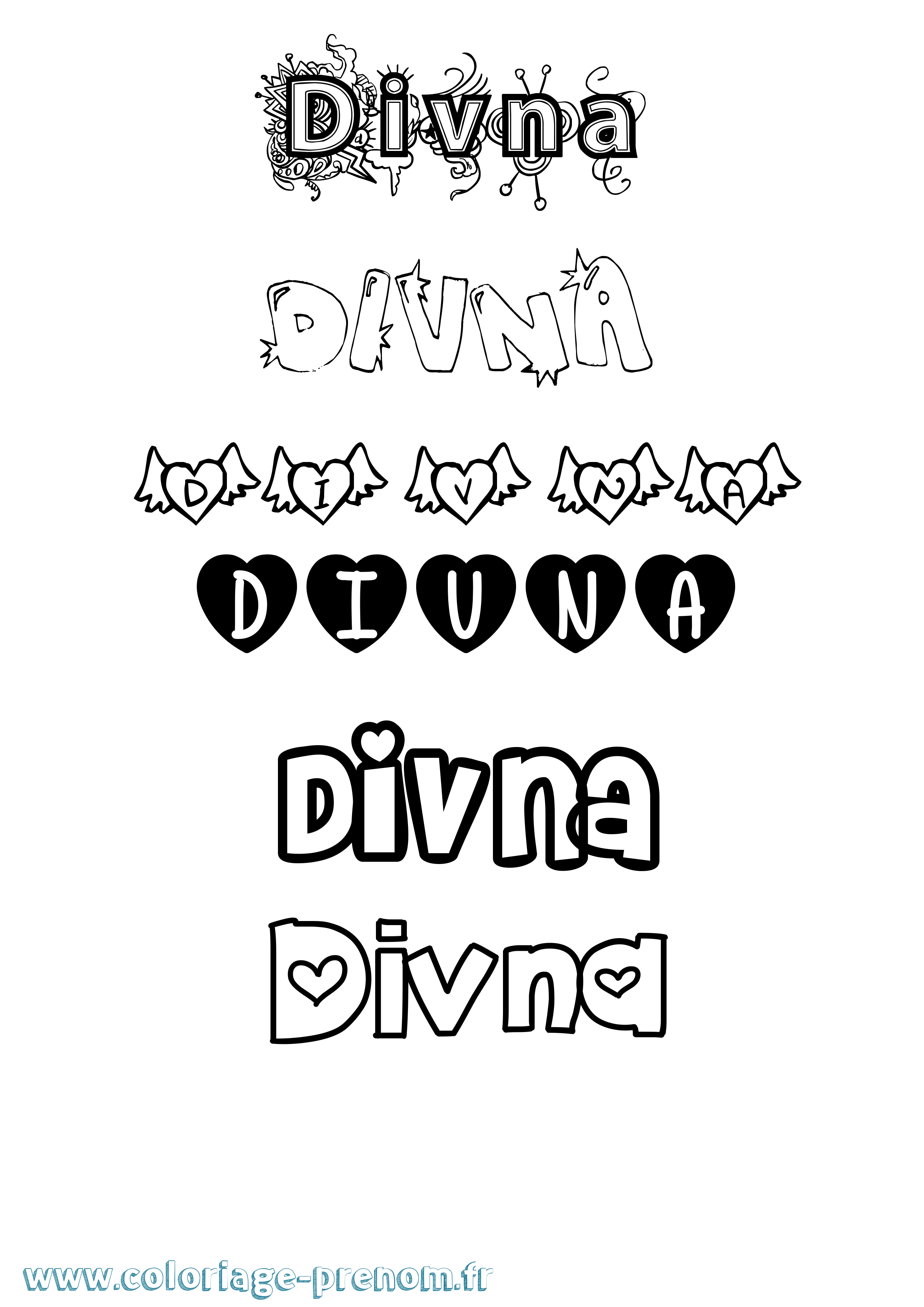 Coloriage Divna Girly Coloriage prénom Divna Girly
